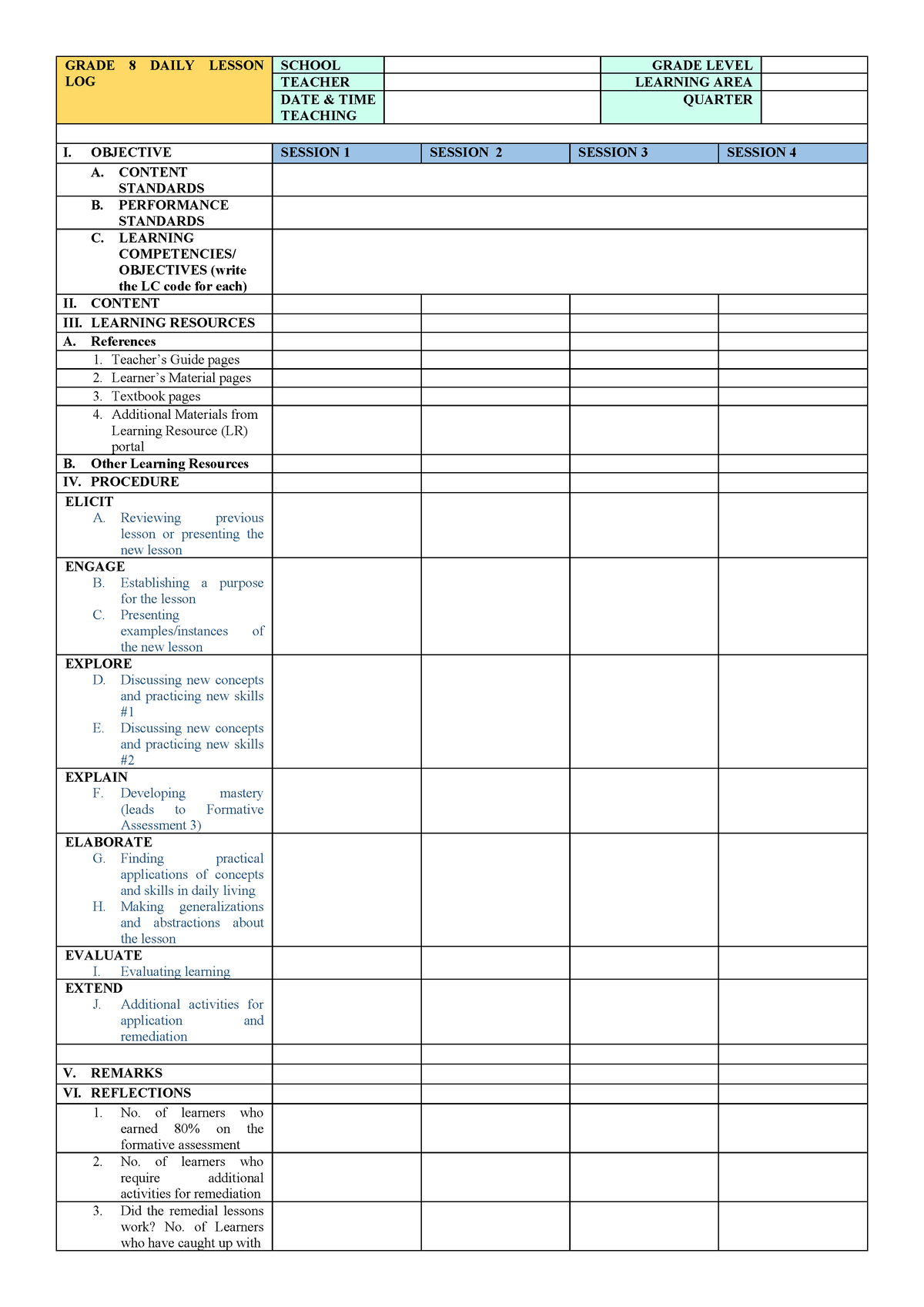 Grade 8 Daily Lesson LOG - GRADE 8 DAILY LESSON LOG SCHOOL GRADE LEVEL ...