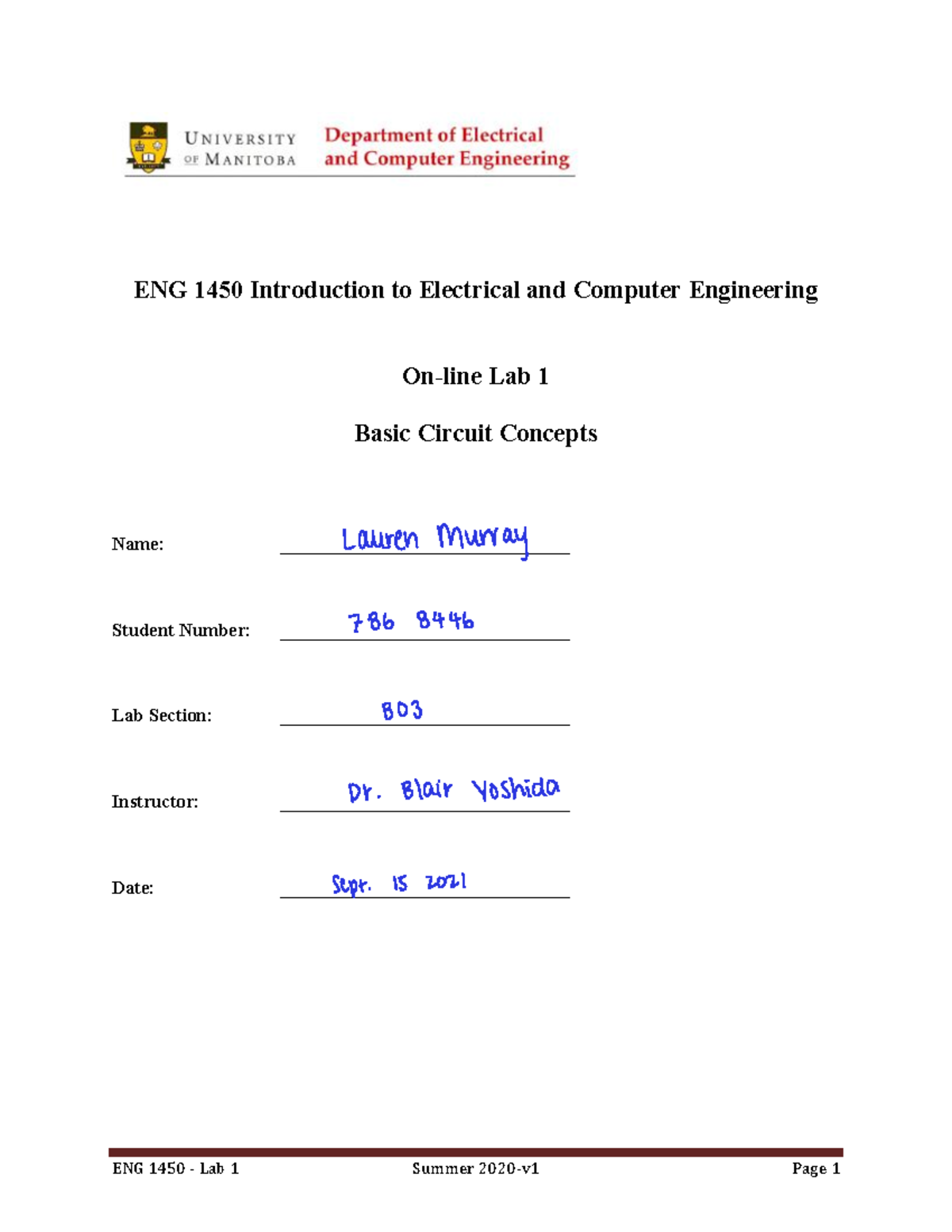 On-line Lab 1 Computer Electrical Engineering - ENG 1450 - U of M - Studocu