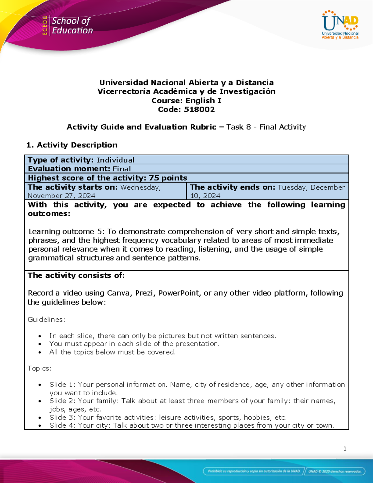 Activity Guide and Evaluation Rubric - Task 8 - Final activity ...