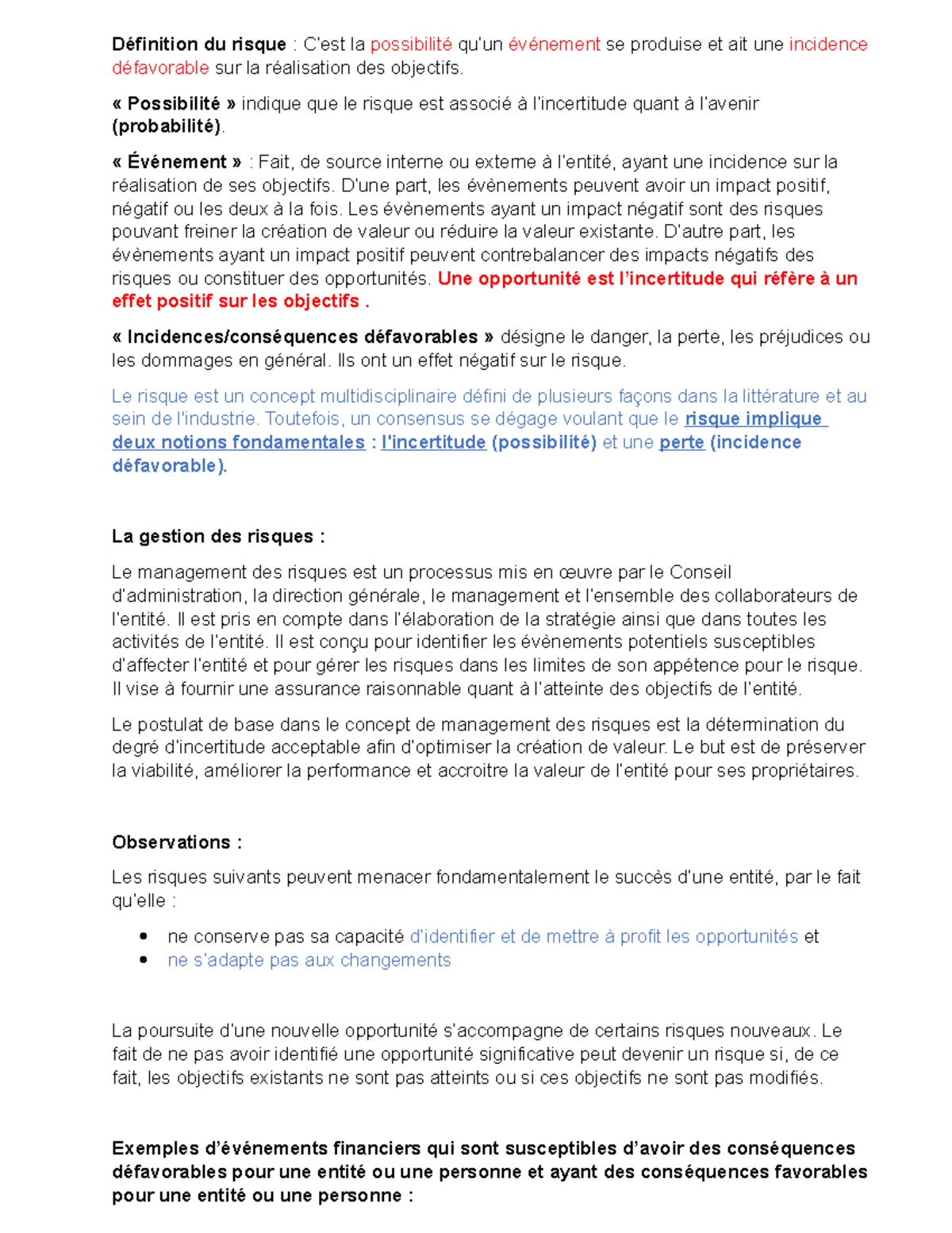 Cours 08 - Gestion des risques en détail - Définition du risque : C’est ...