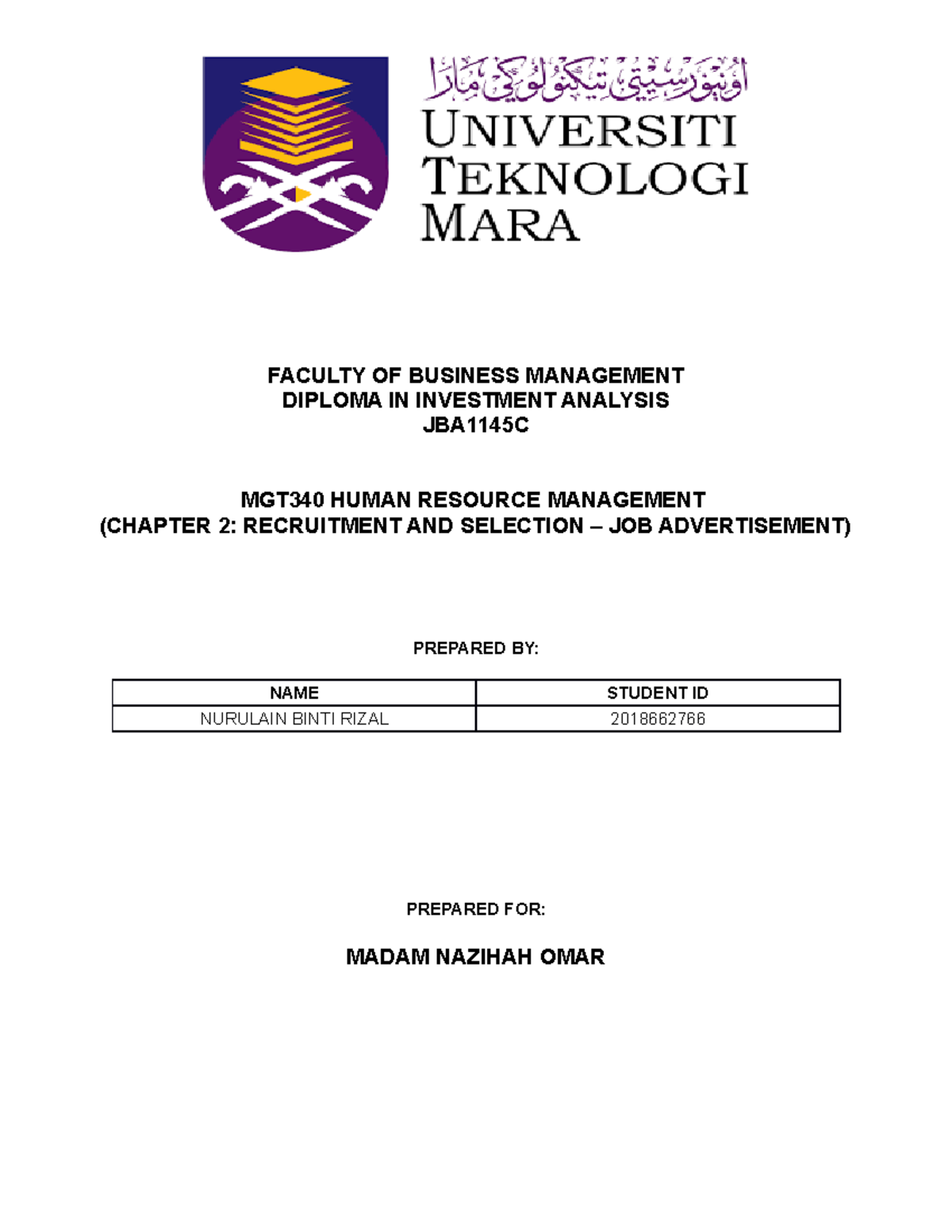 JOB Advertisement Sample - operation management - FACULTY OF BUSINESS ...