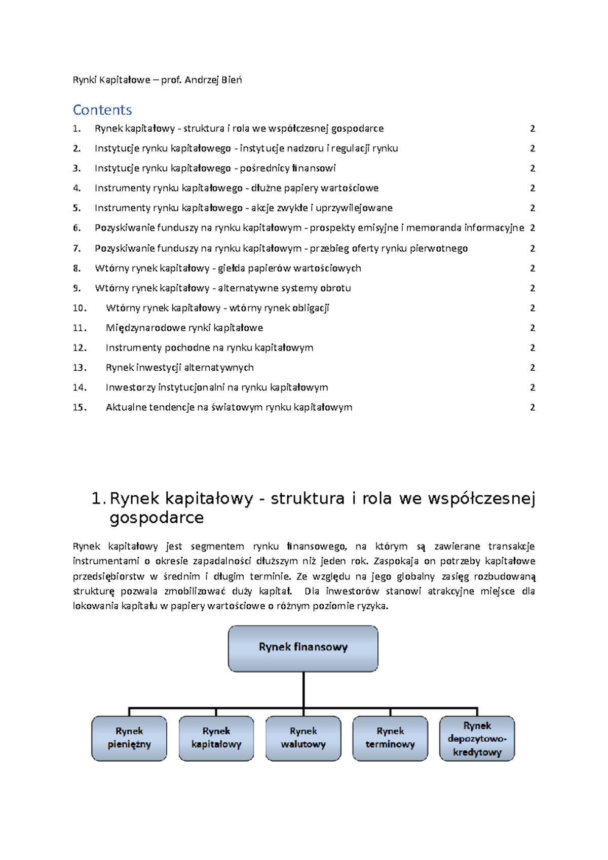 Notatki do egzaminu - Rynek kapitałowy SGH - Rynki Kapitałowe – prof