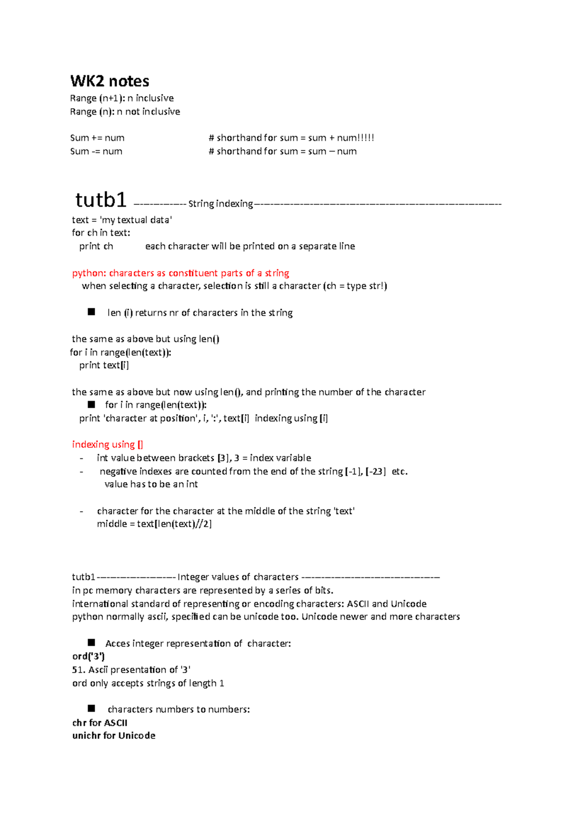 College-aantekeningen, college Notities week 2 Programming in Python ...