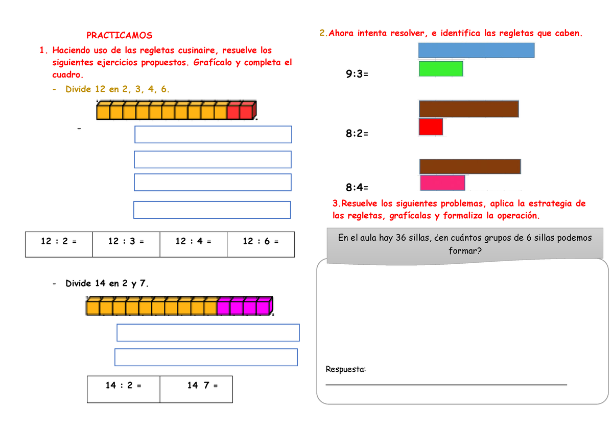 Ficha Division Regletas - PRACTICAMOS Haciendo Uso De Las Regletas ...