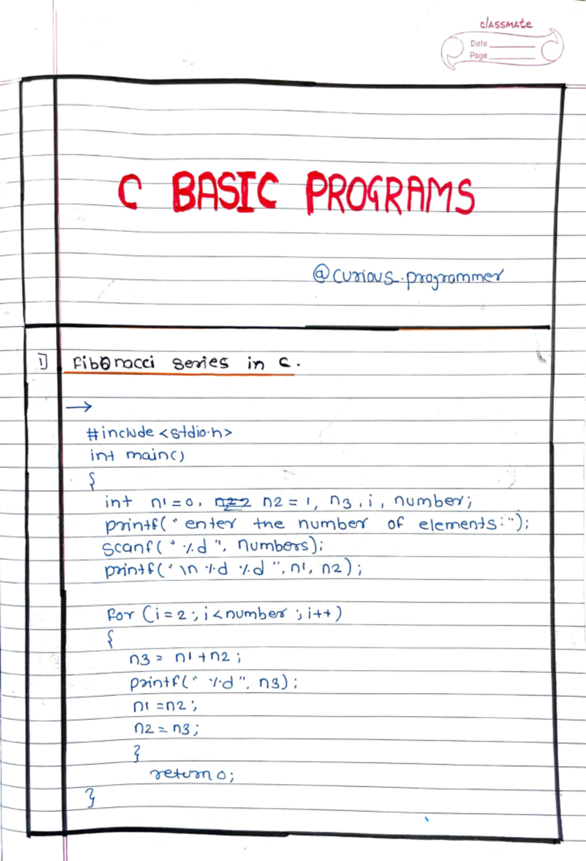 C Basic Programs - this c hand written notes - e ,. e ...