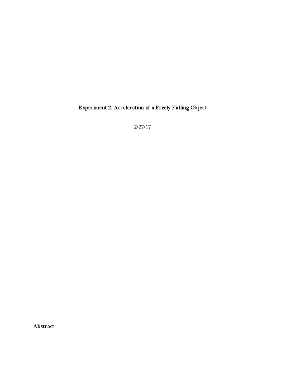 Physics Lab 2 2:27:17 - Experiment 2: Acceleration of a Freely Falling ...