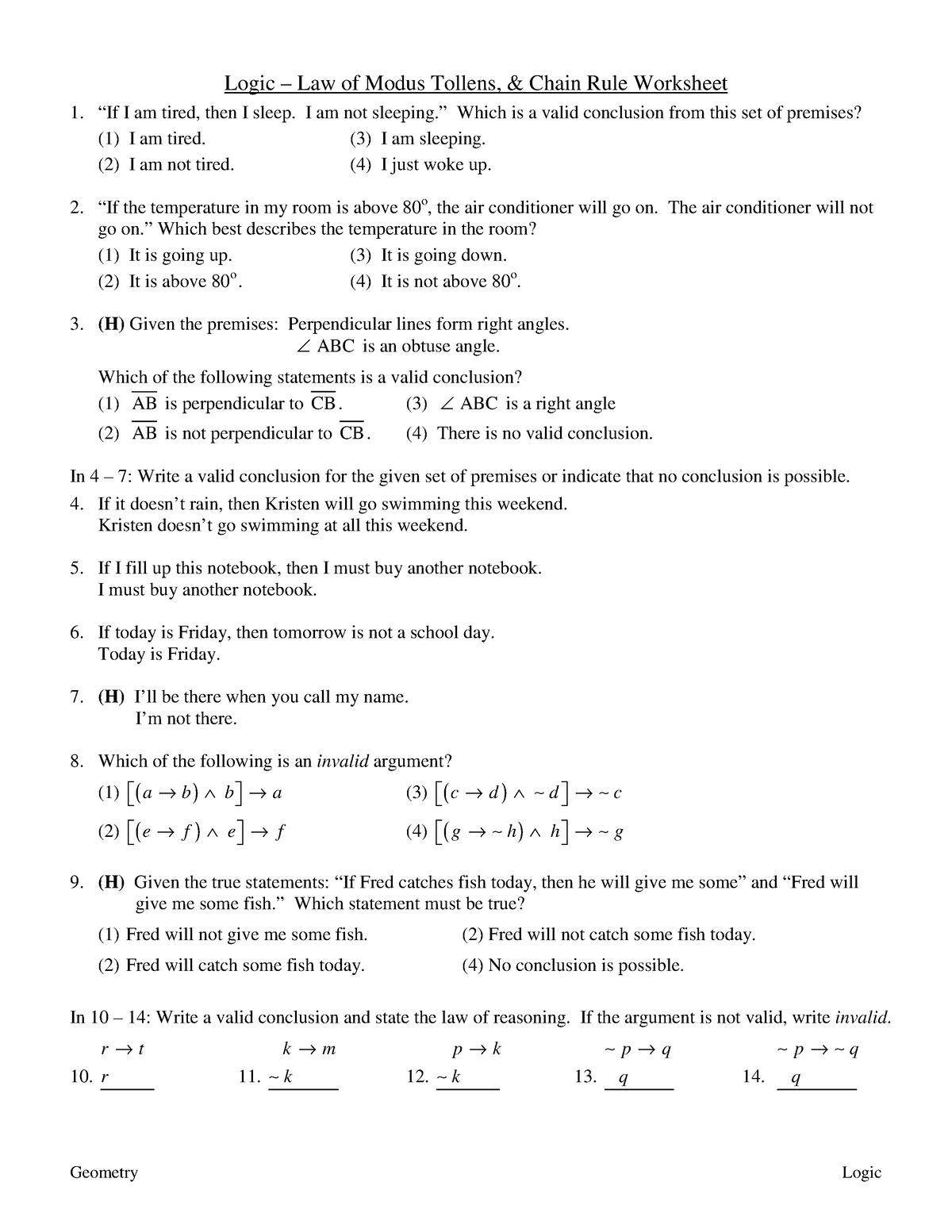5 - law of modus tollens invalid arguments worksheet- QUIZ - MA Science ...