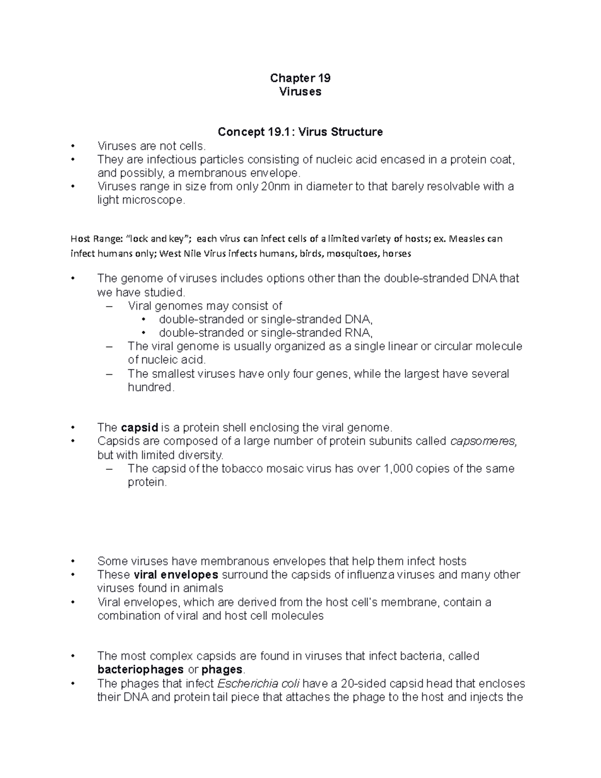 Biology I Chapter 19 - Chapter 19 Viruses Concept 19: Virus Structure ...