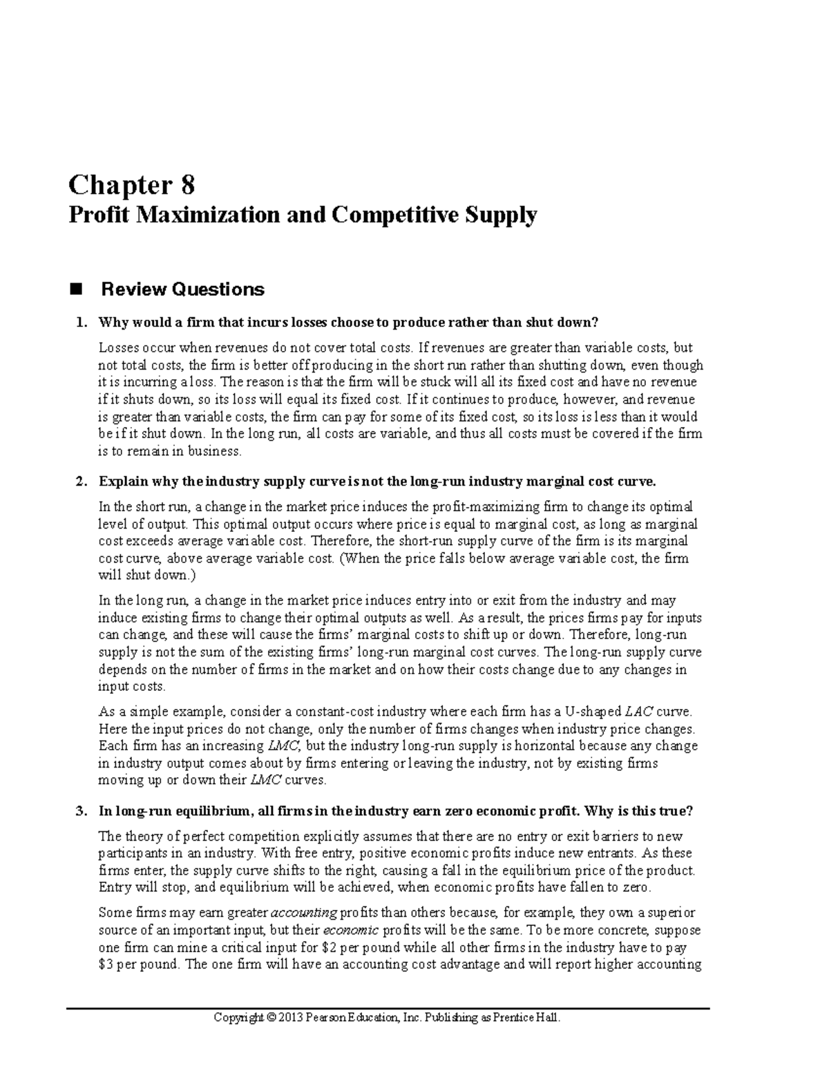 Profit maximization and competitive supply - Chapter 8 Profit ...