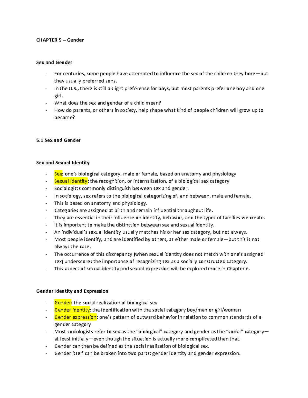 Sex and gender - CHAPTER 5 – Gender Sex and Gender For centuries, some ...