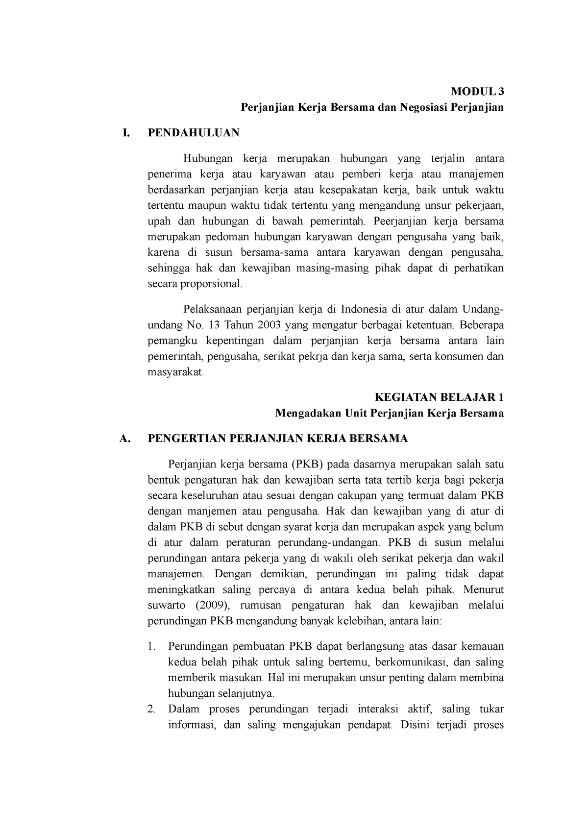 Modul 3 Perjanjian Kerja Bersama DAN Negosiasi Perjanjian - MODUL 3 ...