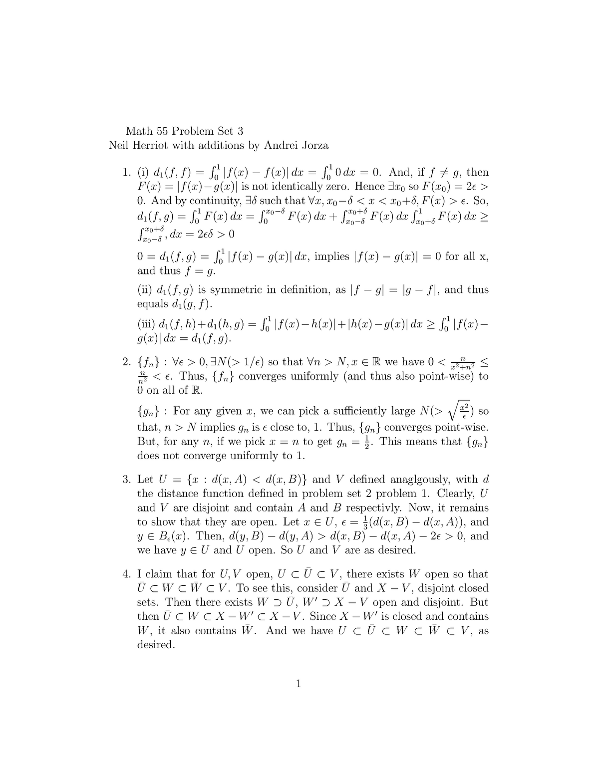 Sol3 Solution for Ass3 Math 55 Problem Set 3 Neil Herriot with