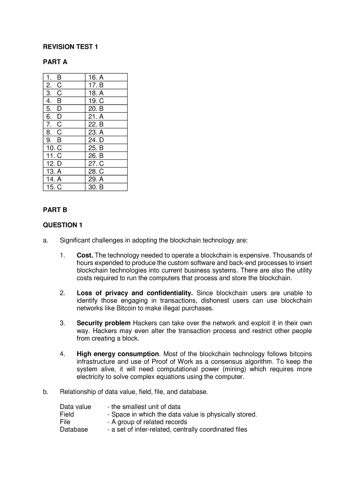 AIS615 Solution 2021 APR - REVISION TEST 1 PART A 1. B 16. A 2. C 17. B ...