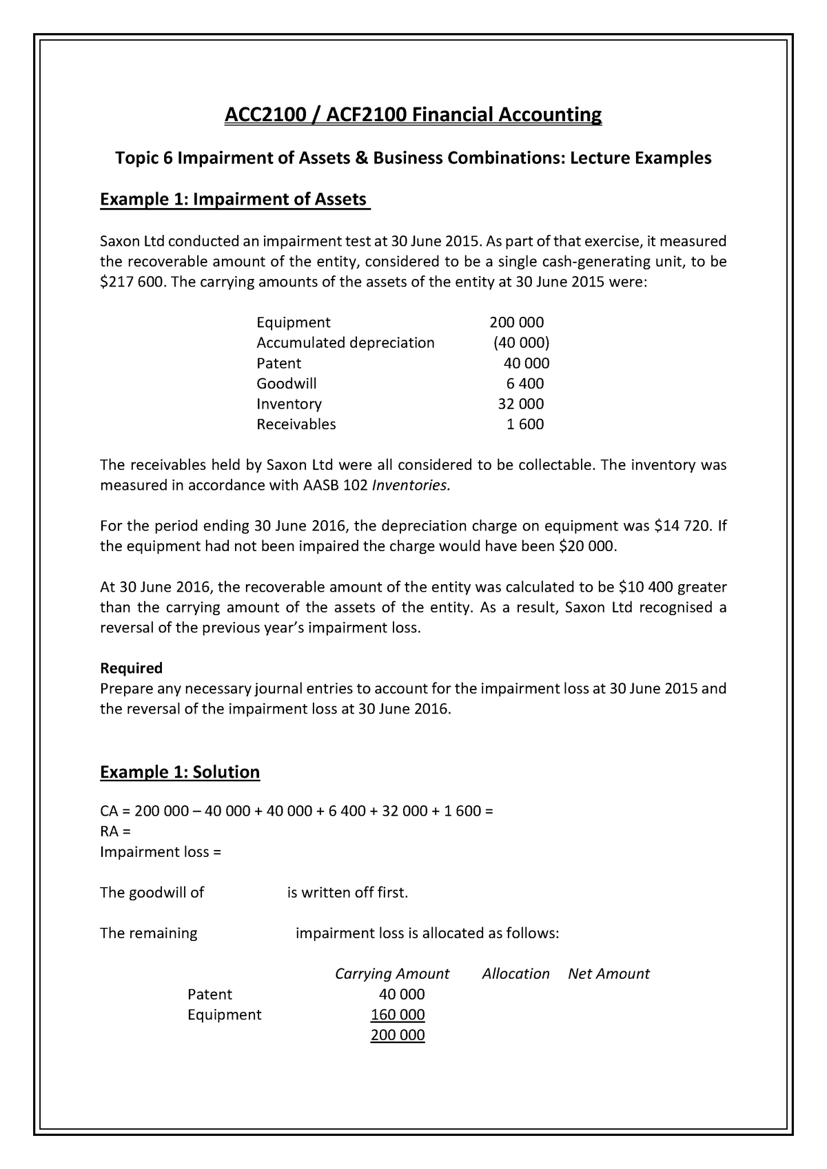 ACC-ACF2100 Lecture 6 Handout - ACC2100 / ACF2100 Financial Accounting ...