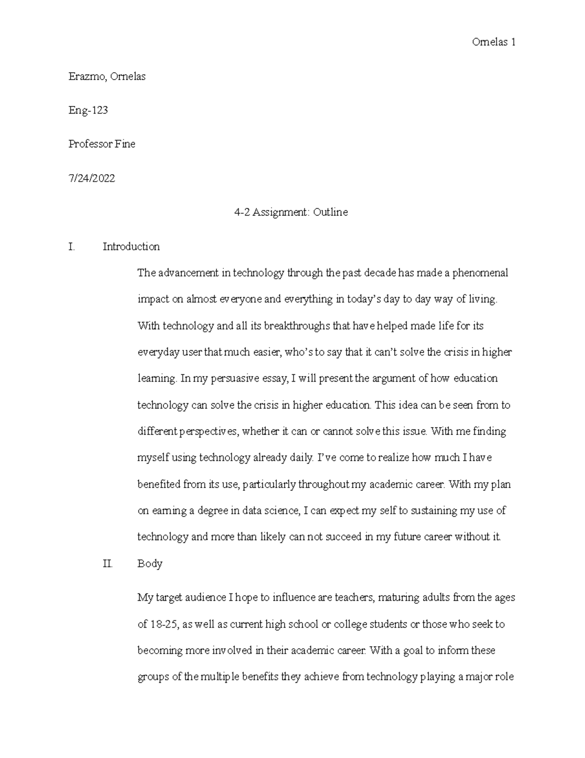 4-2 Outline - Erazmo, Ornelas Eng- Professor Fine 7/24/ 4-2 Assignment ...