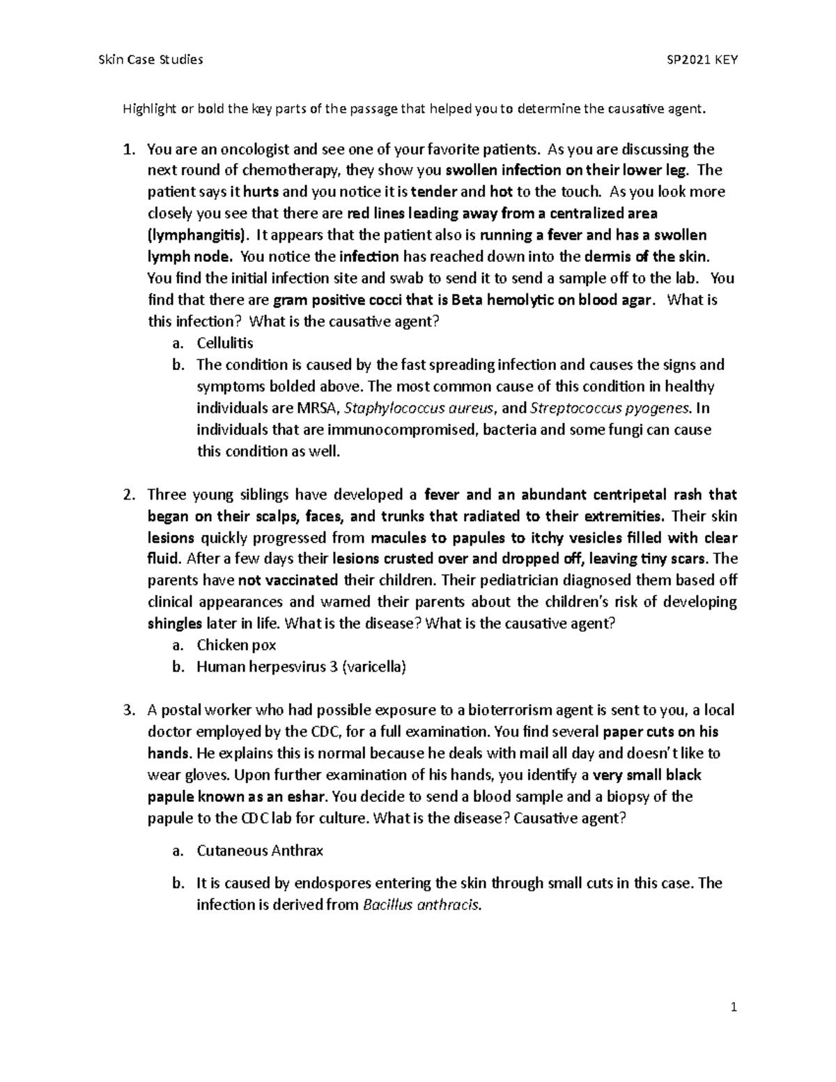 Skin Case Studies - Highlight or bold the key parts of the passage that ...