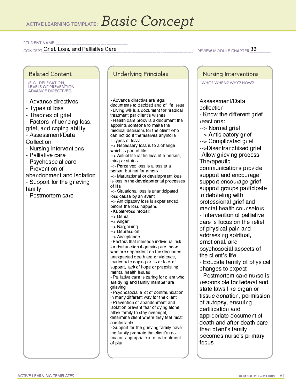 Grief, Loss, and Palliative Care - NURS 430 - ACTIVE LEARNING TEMPLATES ...