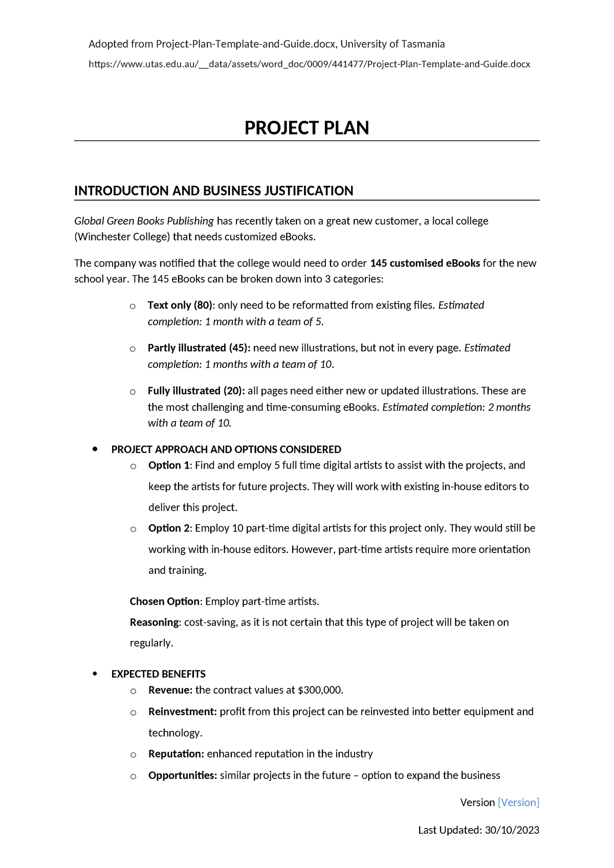 Unit 9 - worksheet 9.4 - Project Plan Template Guide (filled) - Adopted ...