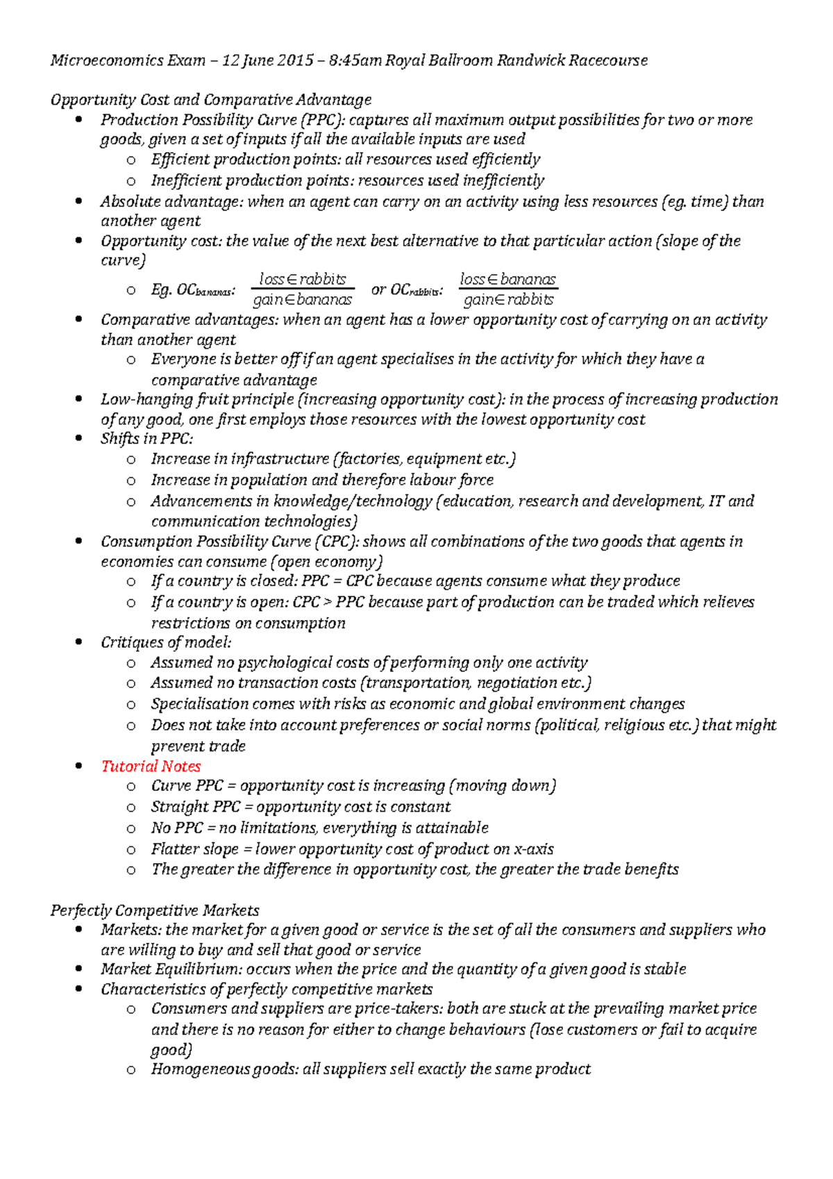 Microeconomics Notes - Microeconomics Exam 12 June 2015 8:45am Royal 