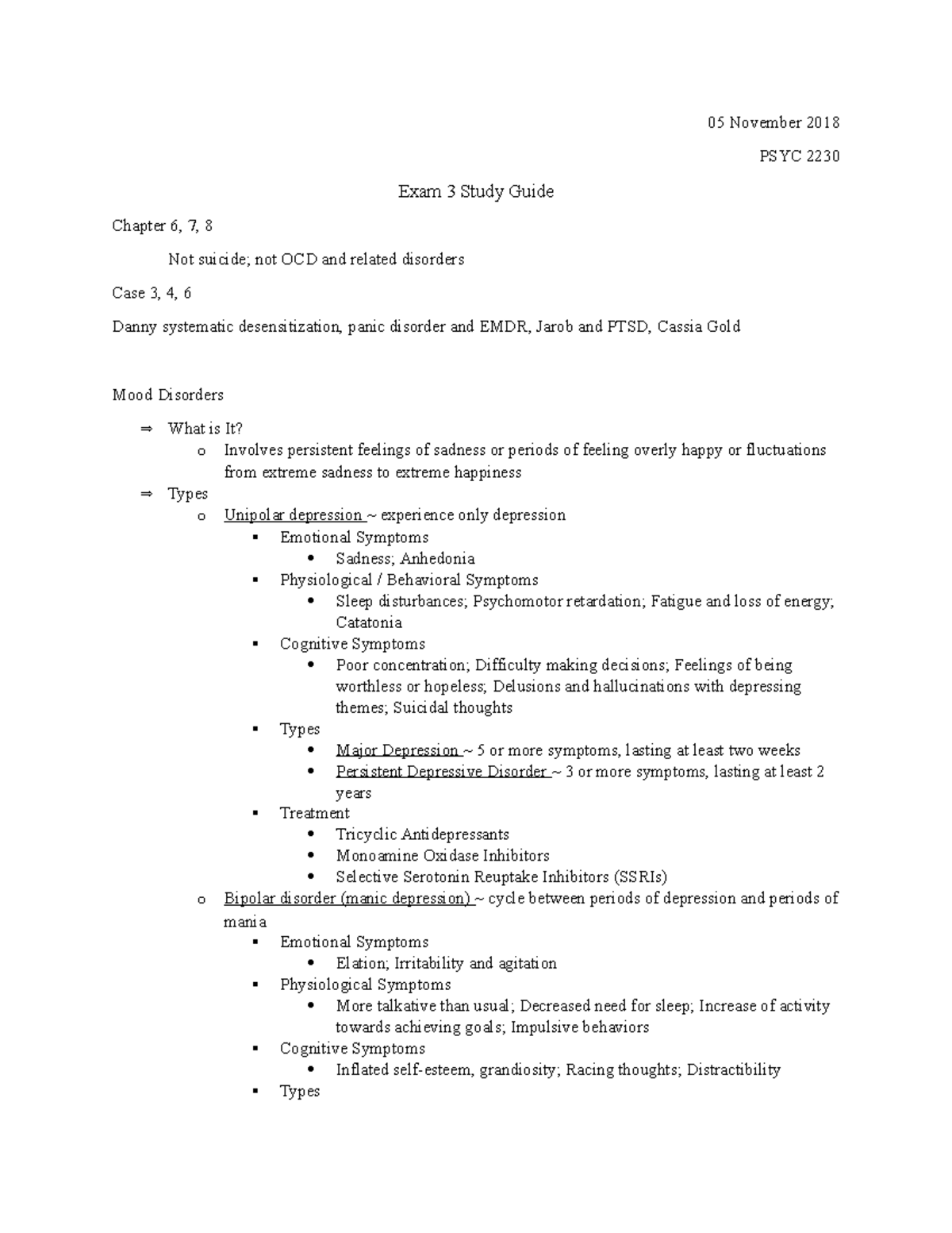 Exam 3 Study Guide This note was taken in preparation for exam three