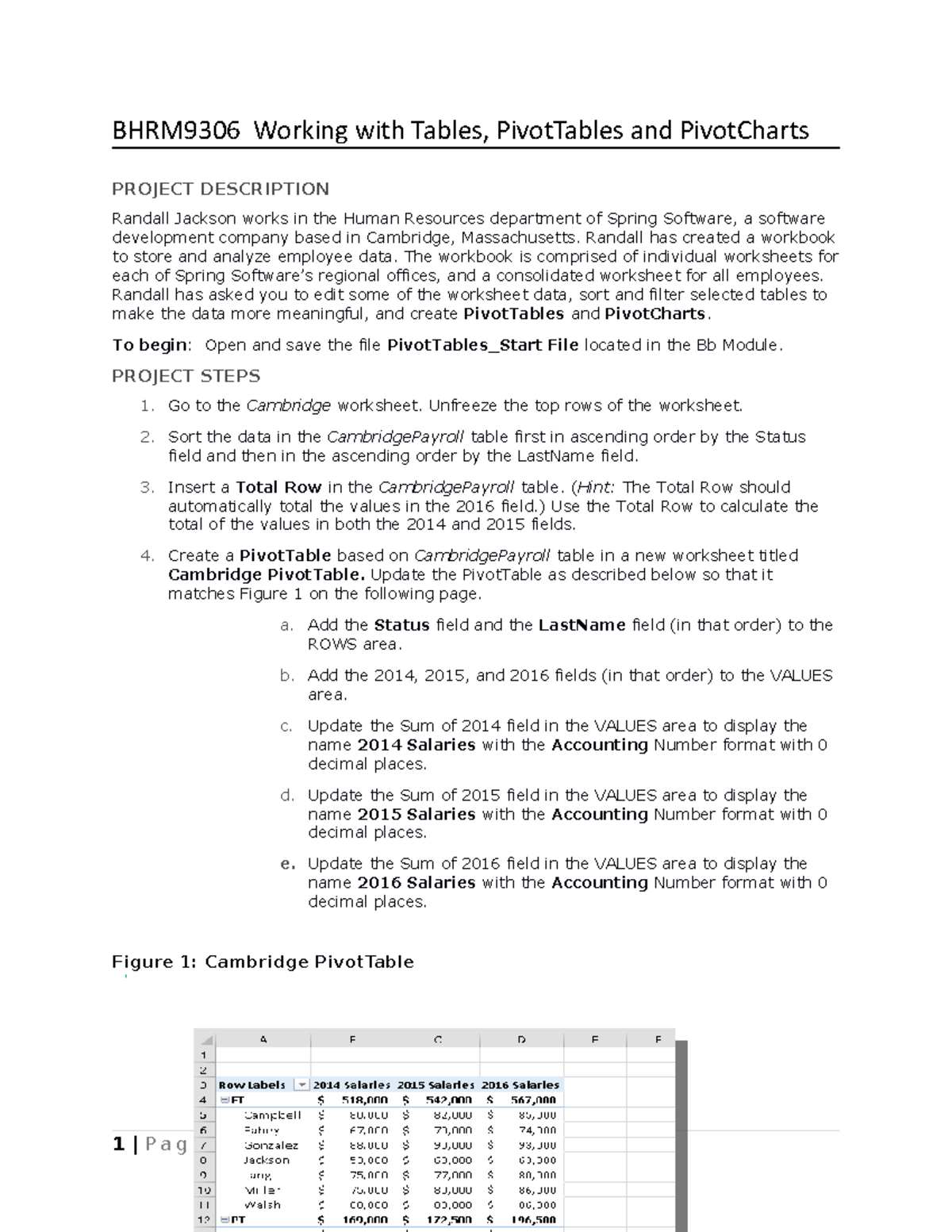Pivot Tables Instructions BHRM9306 Working with Tables, PivotTables