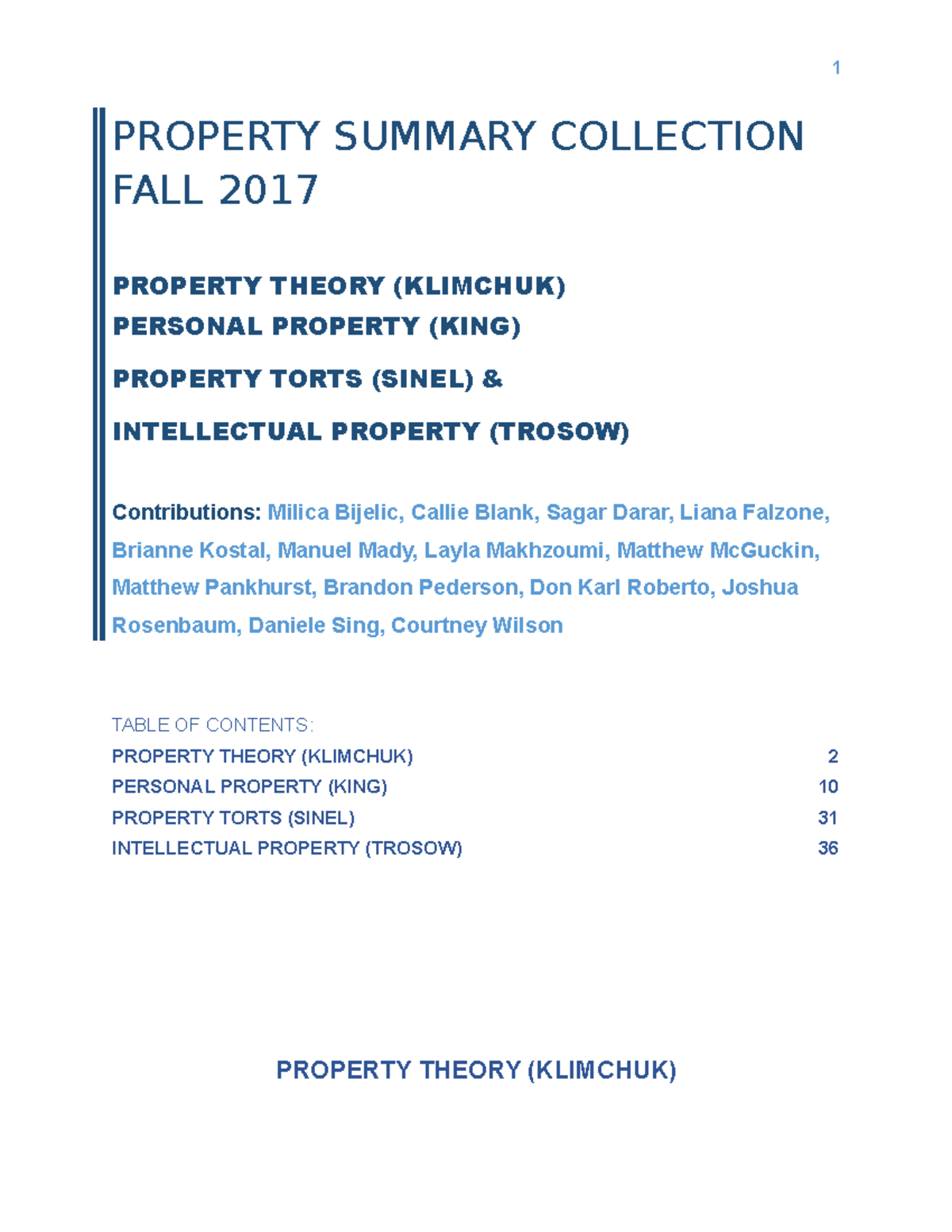 Extra Summary Personal Prop PROPERTY SUMMARY COLLECTION FALL 2017