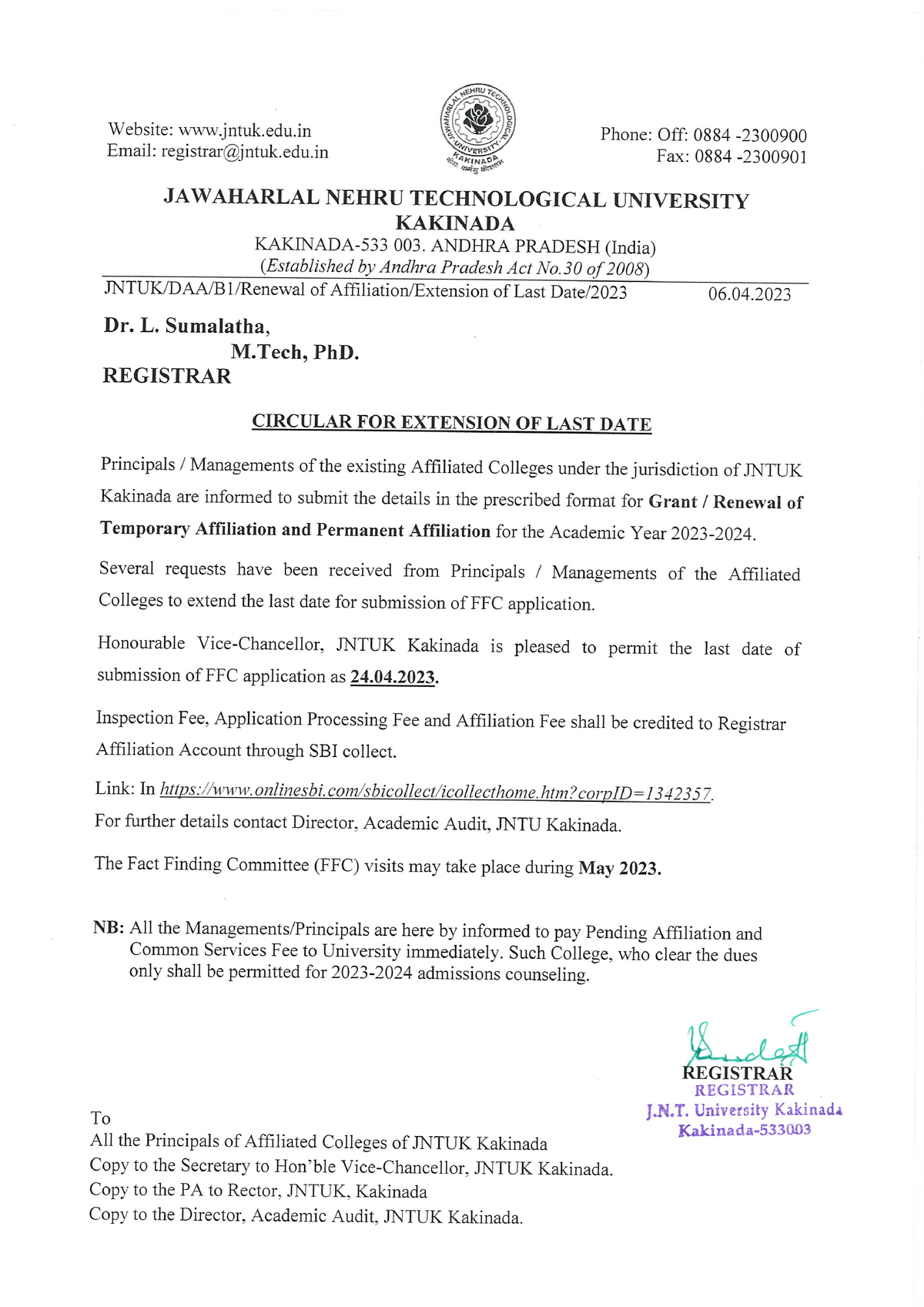 Jntuk DAA Circular For FFC Application - Mechanical - Studocu