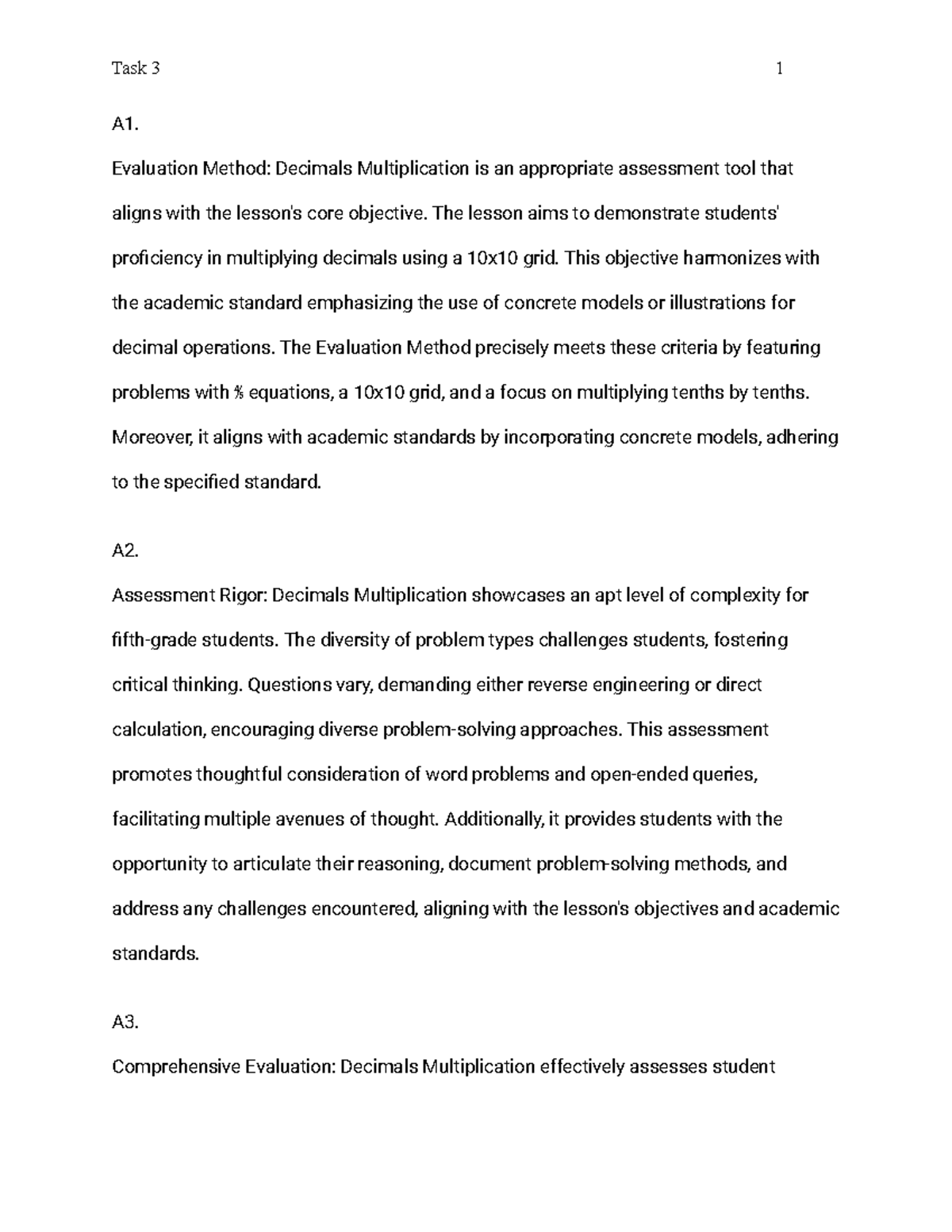 WGU D091 Task 3 - This is Task 3 for D091 - A1. Evaluation Method ...