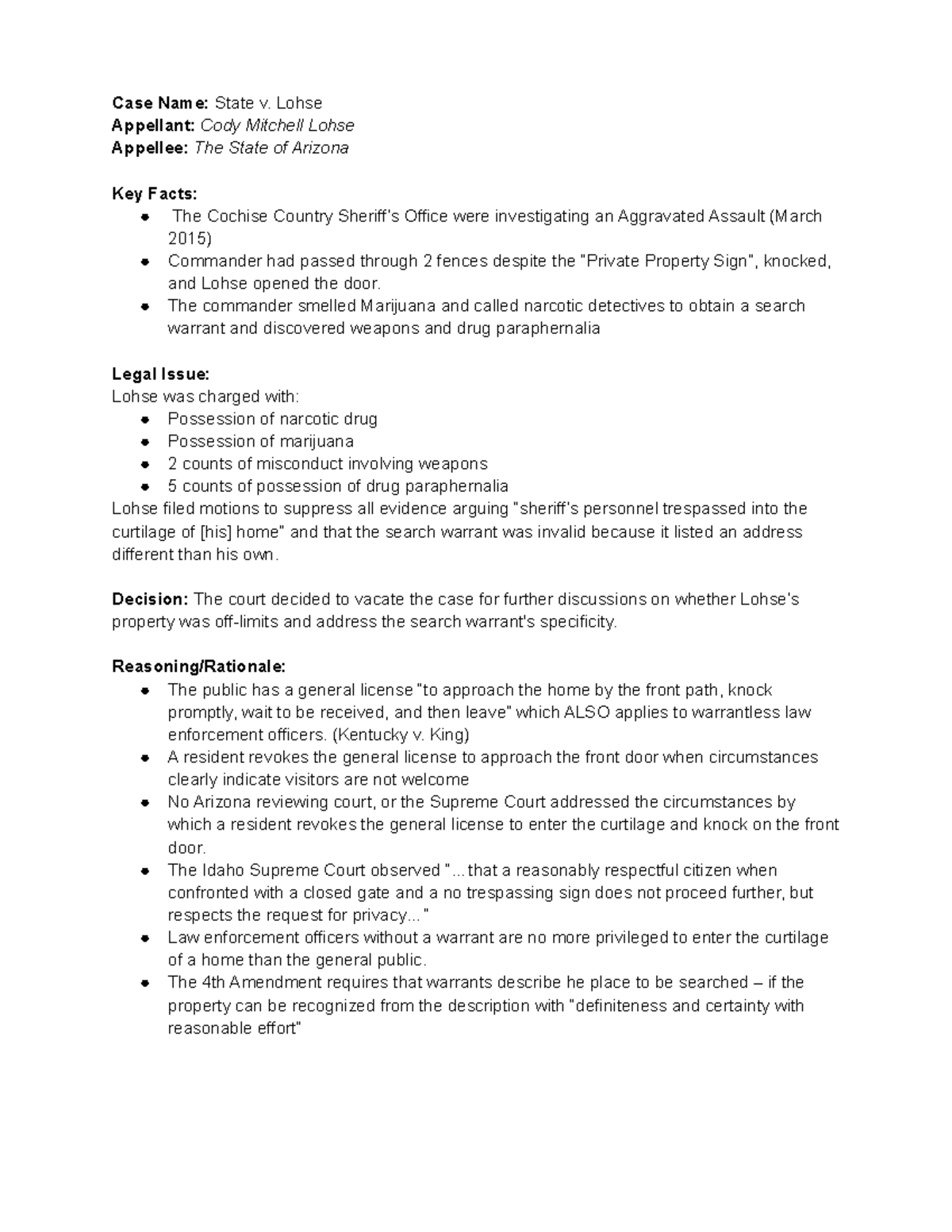 state-v-lohse-outline-of-case-brief-presentation-case-name-state