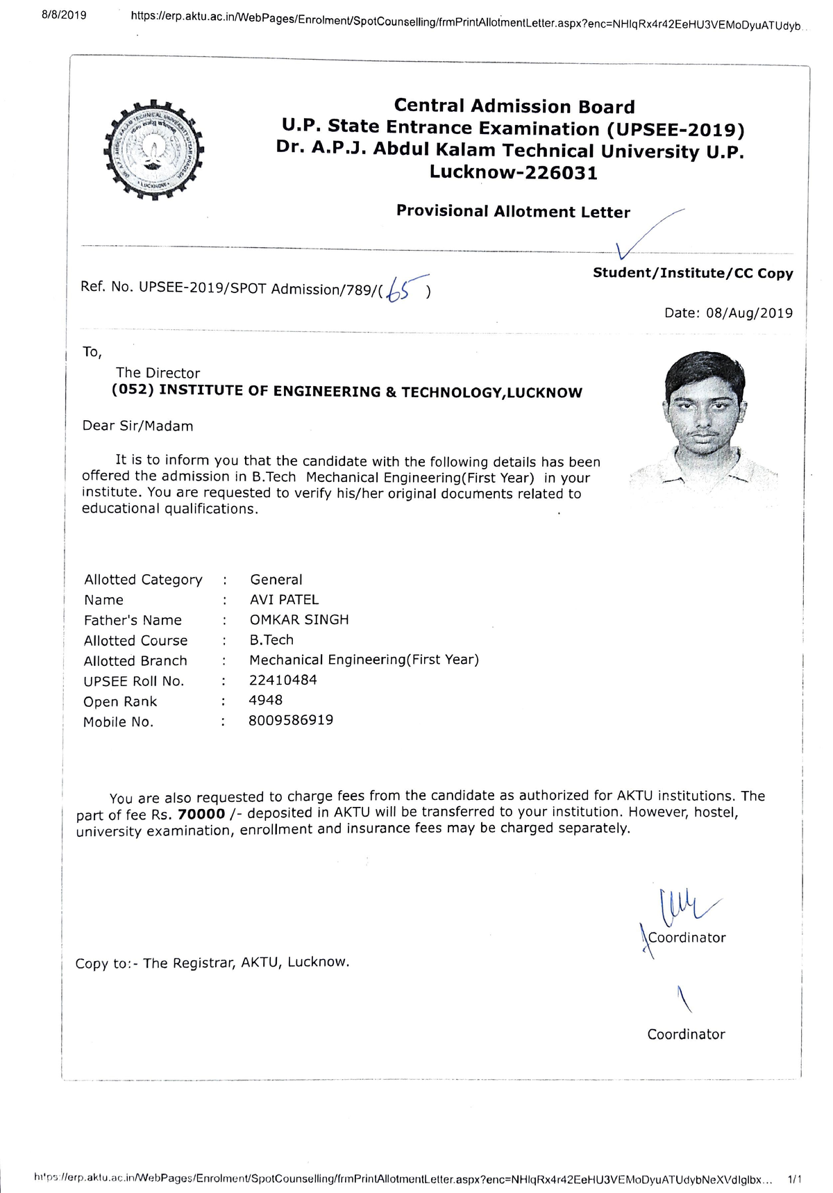 allotment-letter-xsdh-fgh-hjjj-8-8-2019-erp-aktu-ac-vweb-studocu