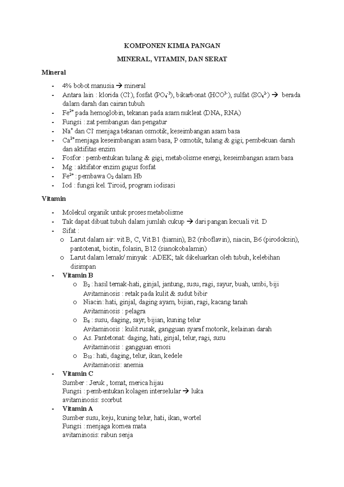 5. Mineral, Vitamin, DAN Serat - KOMPONEN KIMIA PANGAN MINERAL, VITAMIN