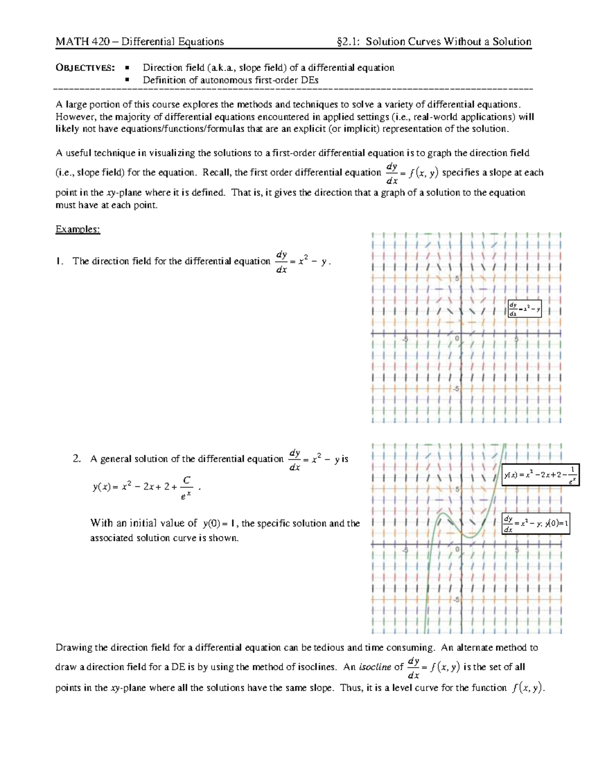 M420 Ch2 Lec Notes - Chapter 2 - MATH 420 – Differential Equations §2 ...