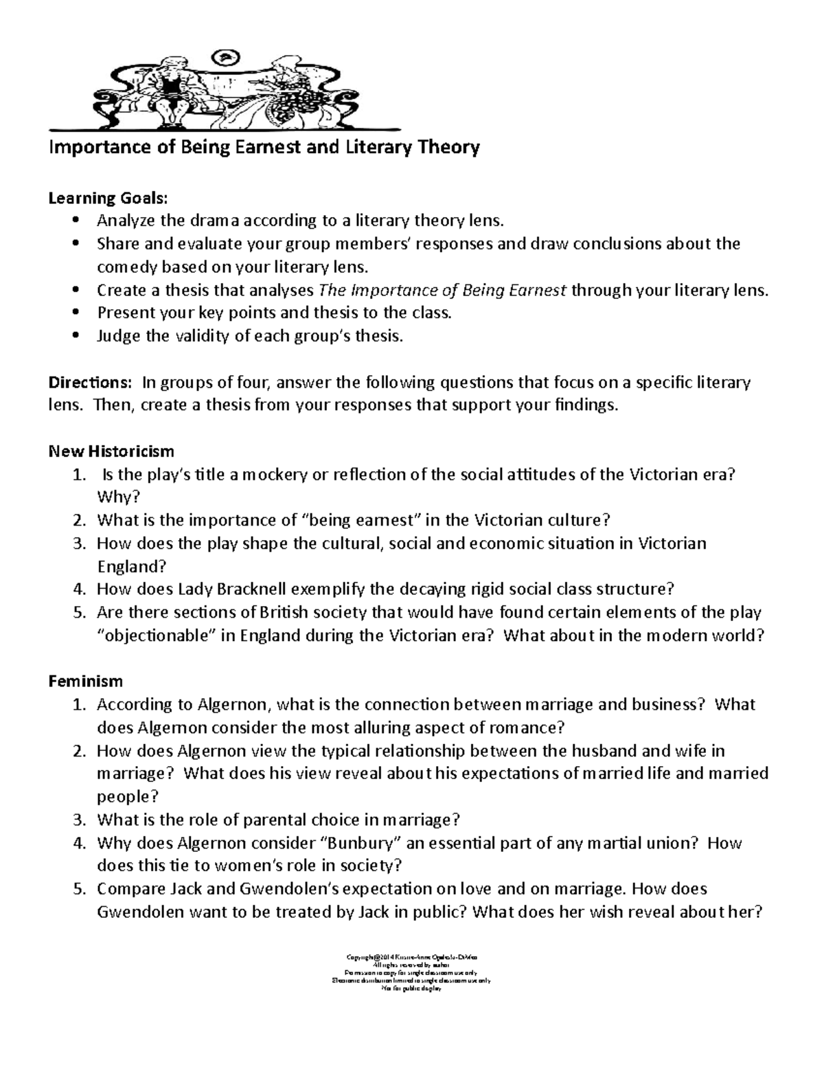 Importance of being Earnest and literary essay theory document have fun ...