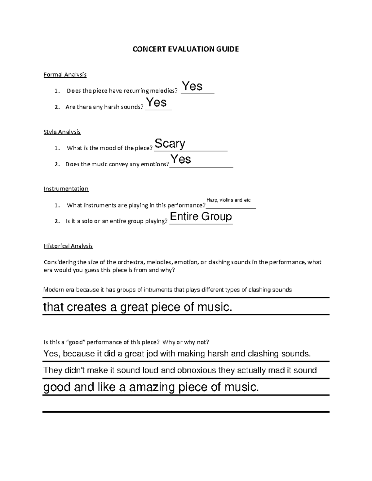 Concert Evaluation Guide CONCERT EVALUATION GUIDE Formal Analysis