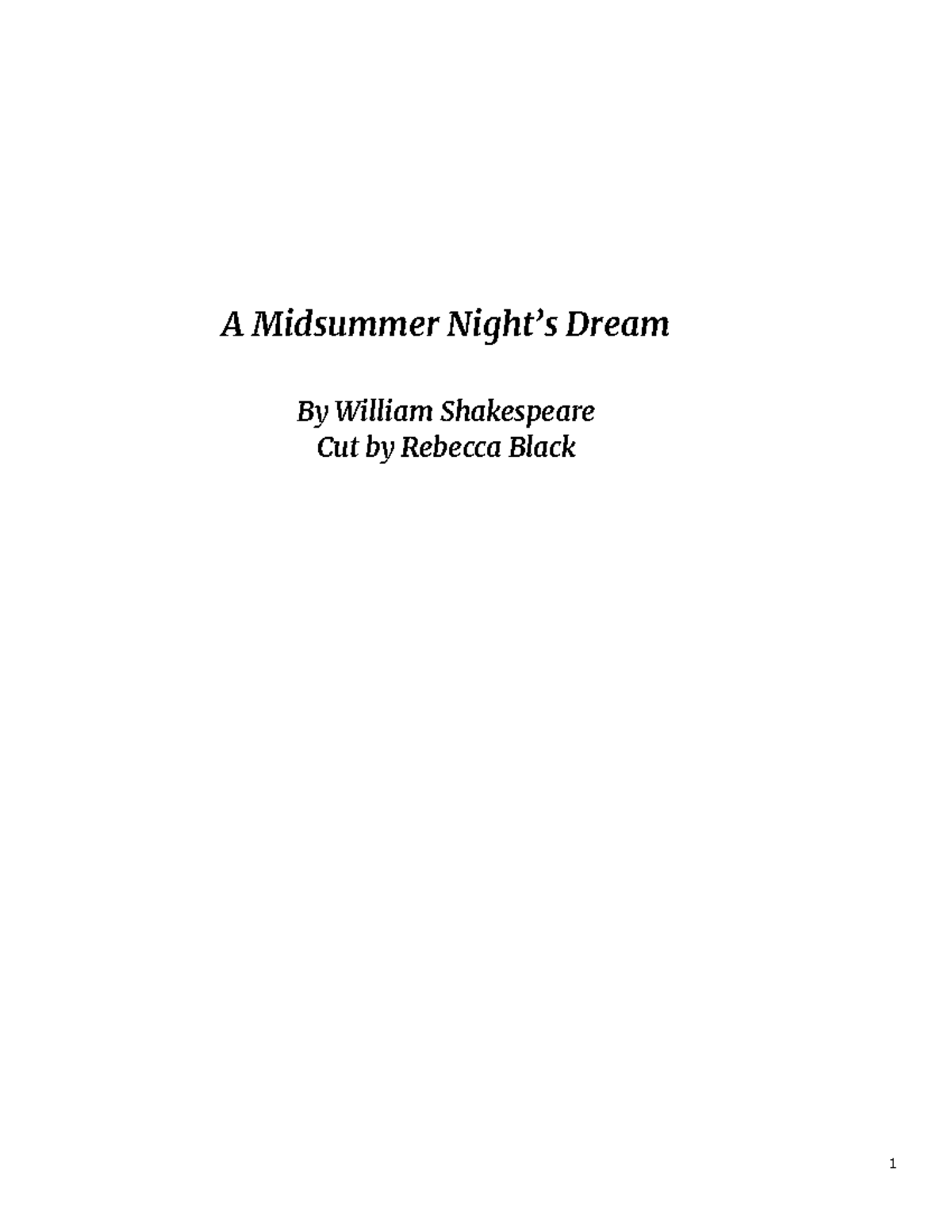 A Midsummer Night's Dream Cut Script - A Midsummer Night’s Dream By ...