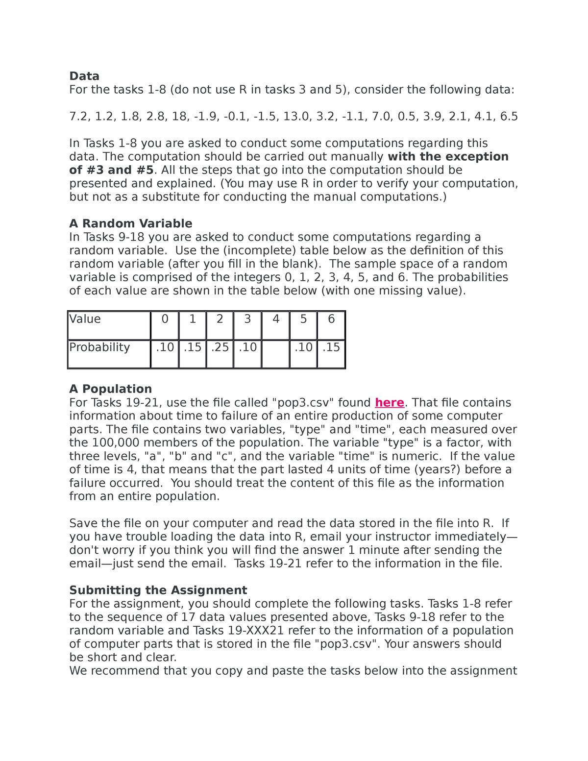 Unit 4 Statistics And Probabilty Assignment - Data For The Tasks 1-8 ...