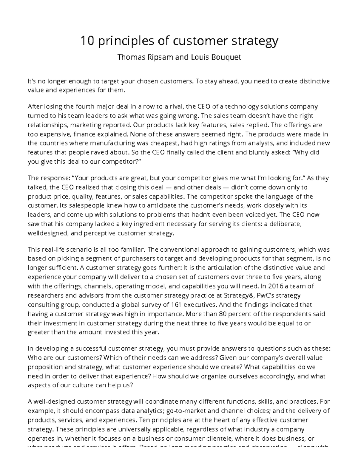 S+B 10 principles of customer strategy - 10 principles of customer ...