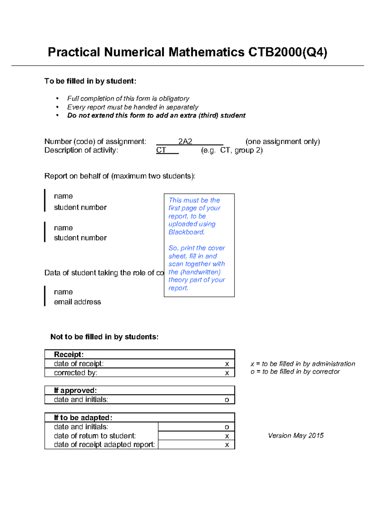 Practicum Practical Numerical Mathematics Numerieke Wiskunde
