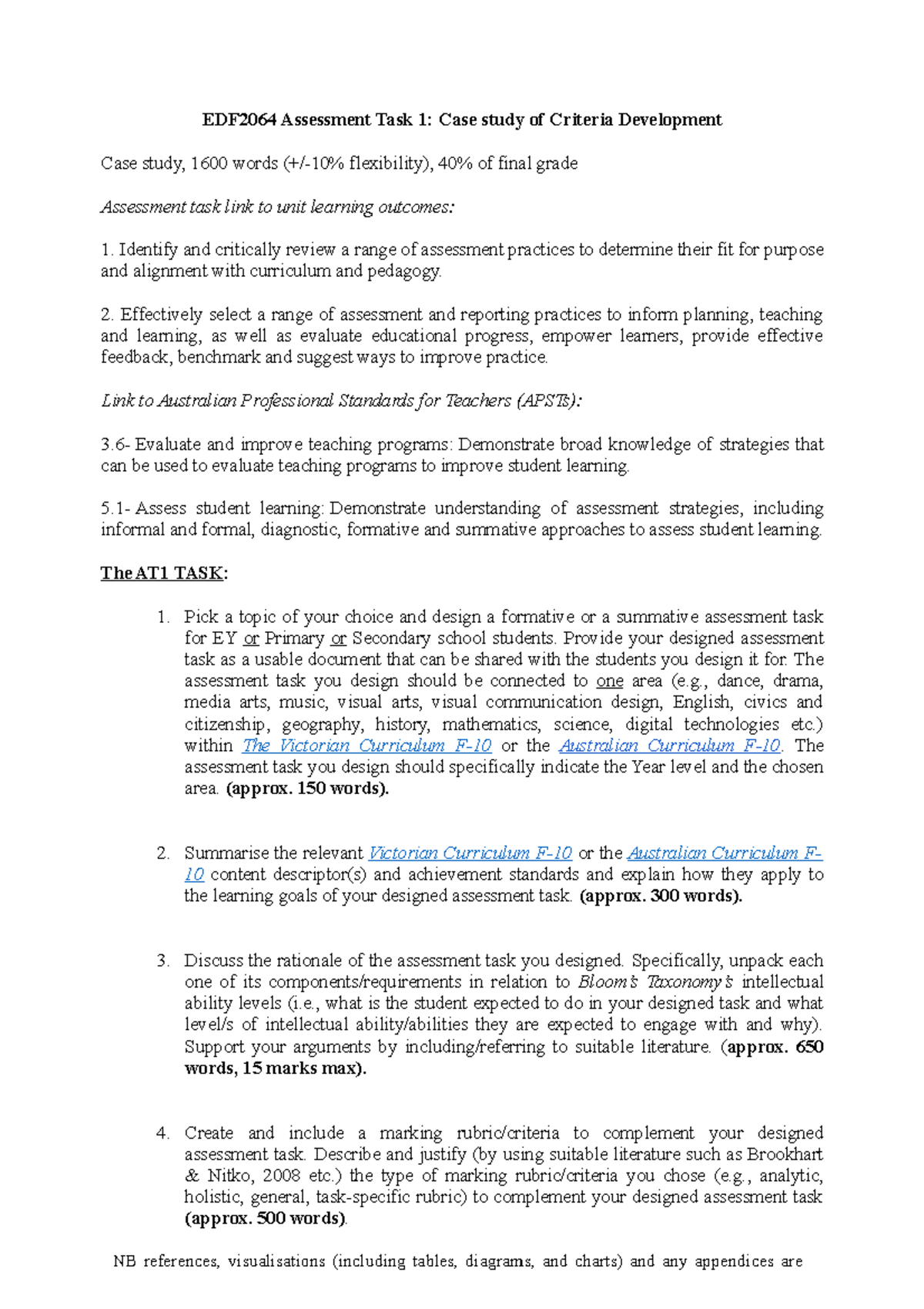 AT1 Description(2023) (10) - EDF2064 Assessment Task 1: Case study of ...