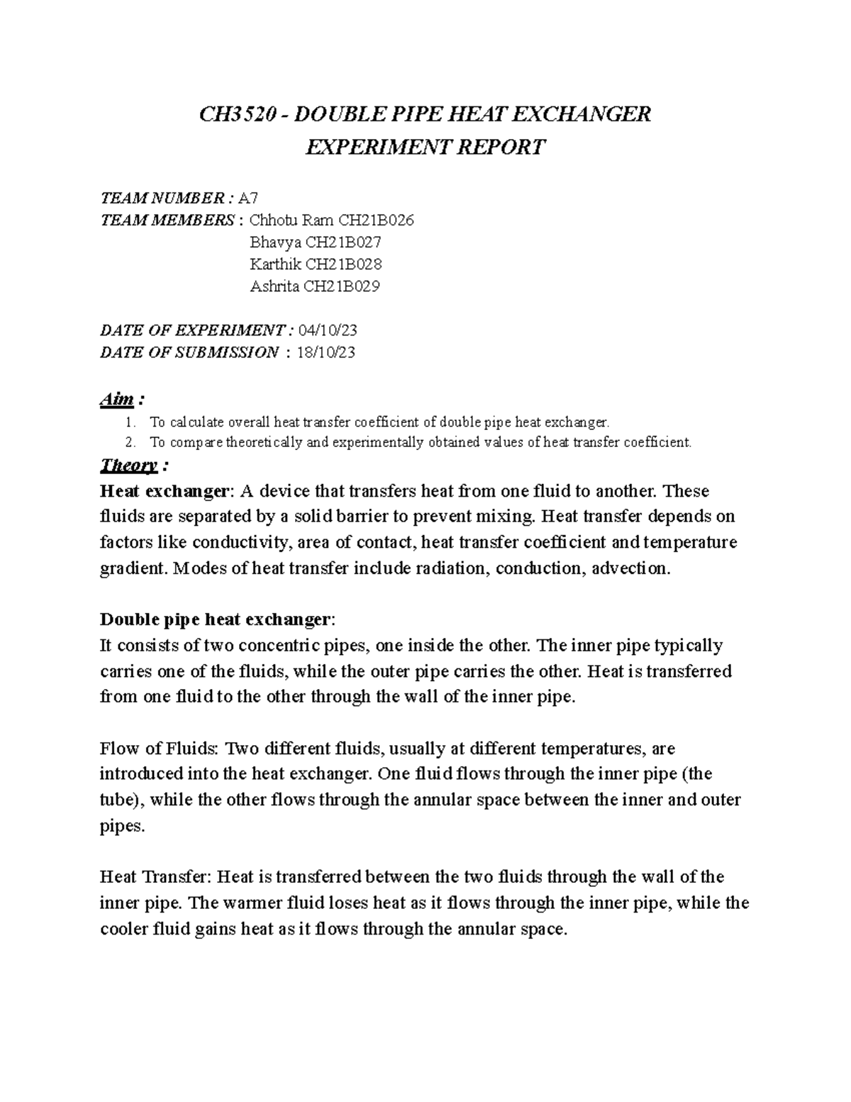 Double pipe heat exchanger CH3520 DOUBLE PIPE HEAT EXCHANGER