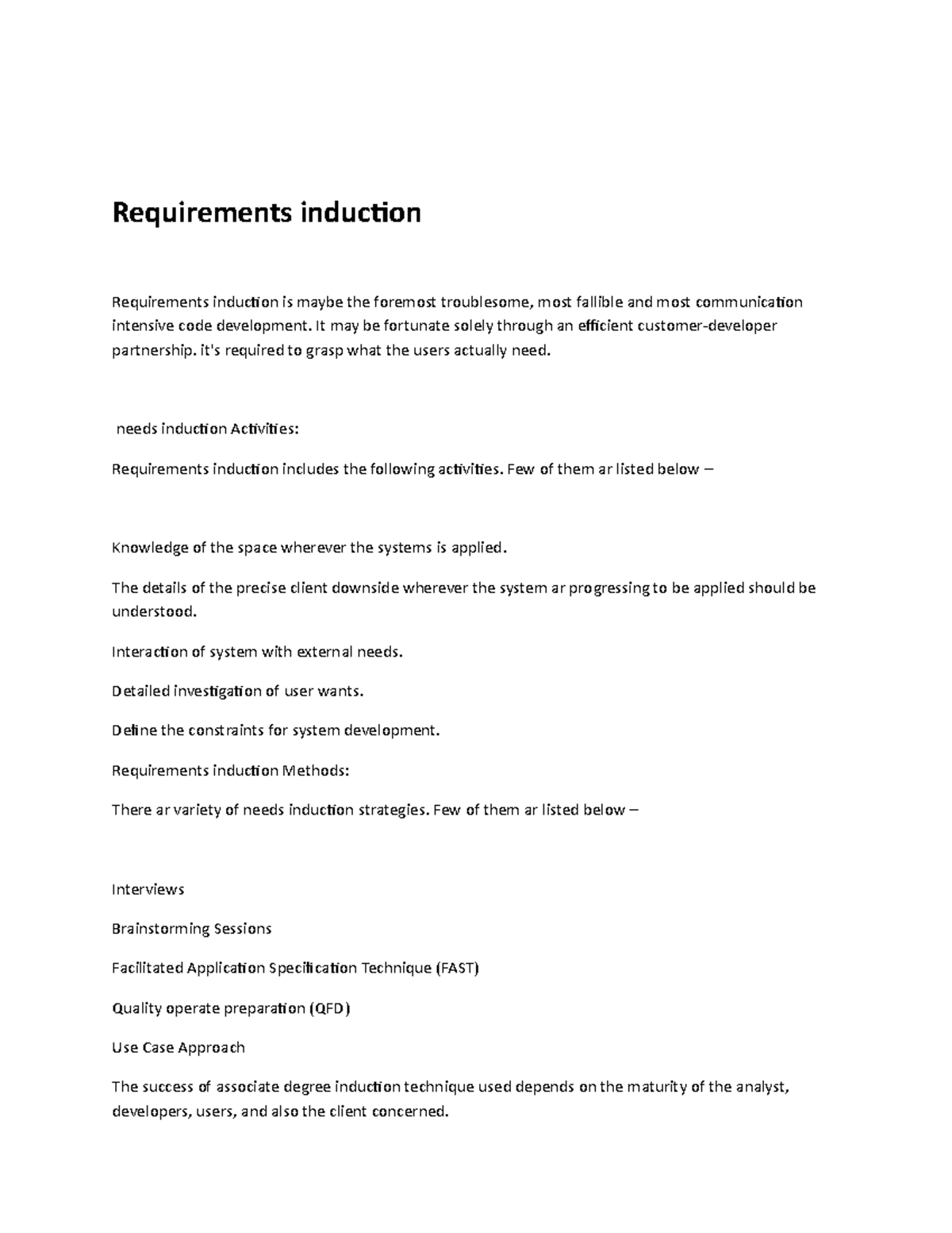 Requirements induction - Software Engineering - Studocu
