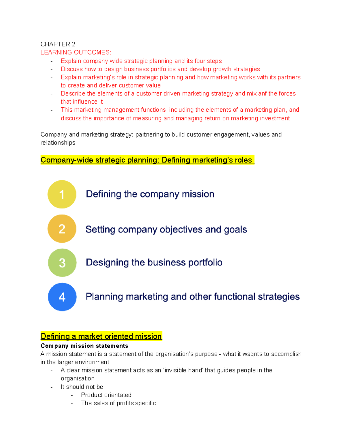 Chapter 2 - Marketing principles notes - CHAPTER 2 LEARNING OUTCOMES ...