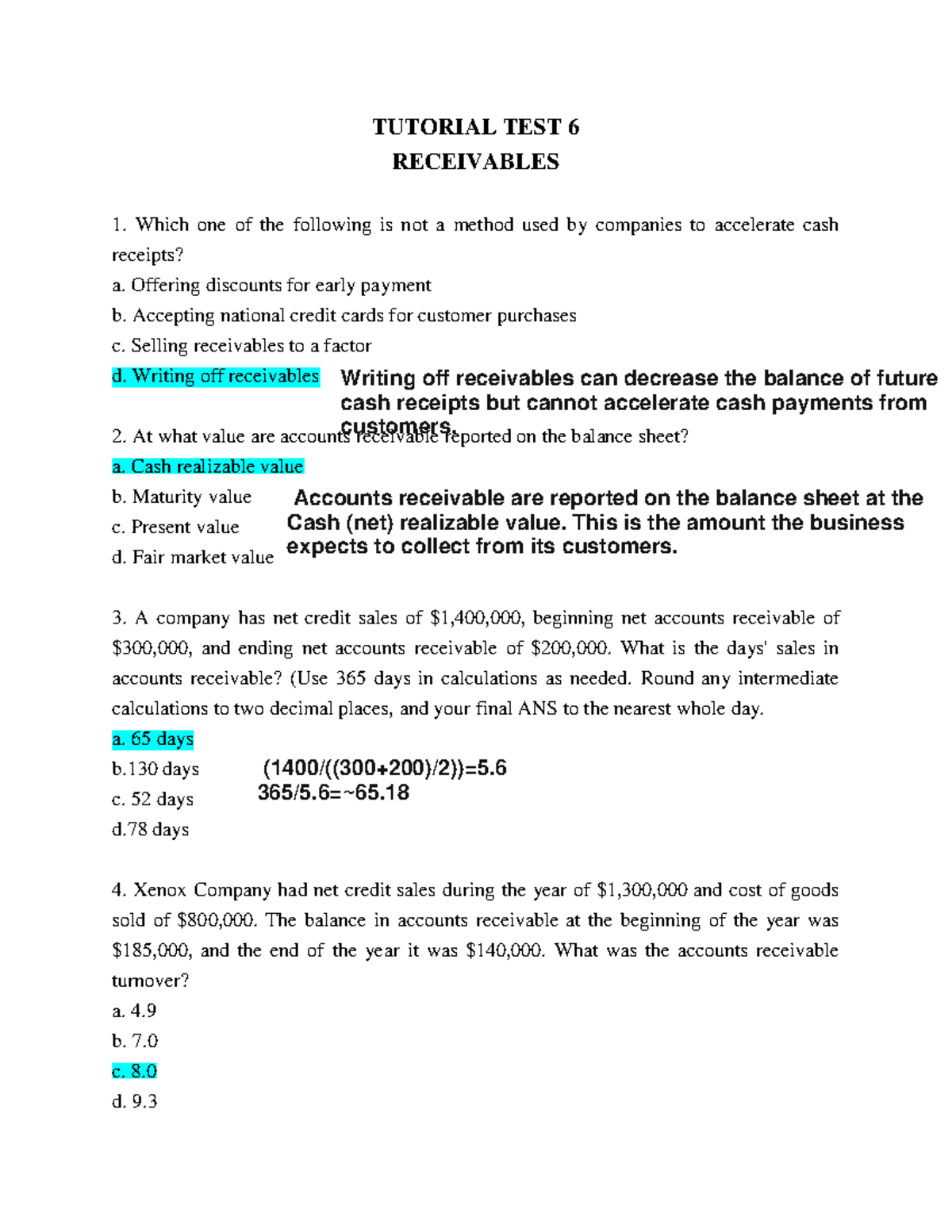 TT06 - For practice - TUTORIAL TEST 6 RECEIVABLES Which one of the ...