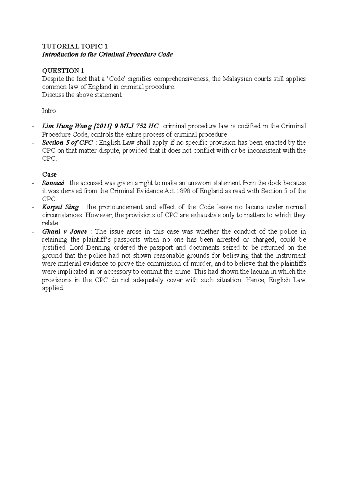 Criminal Procedure Tutorial 1 Question 1 Criminal Procedure I Mmu