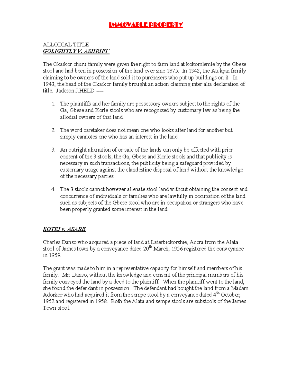 LAND LAW CASE BRIEFS IMMOVABLE PROPERTY ALLODIAL TITLE GOLIGHTLY V