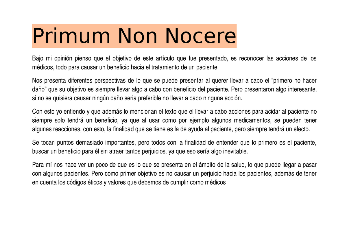 Primum Non Nocere Bajo Mi Opinión Pienso Que El Objetivo De Este Artículo Que Fue Presentado 5006