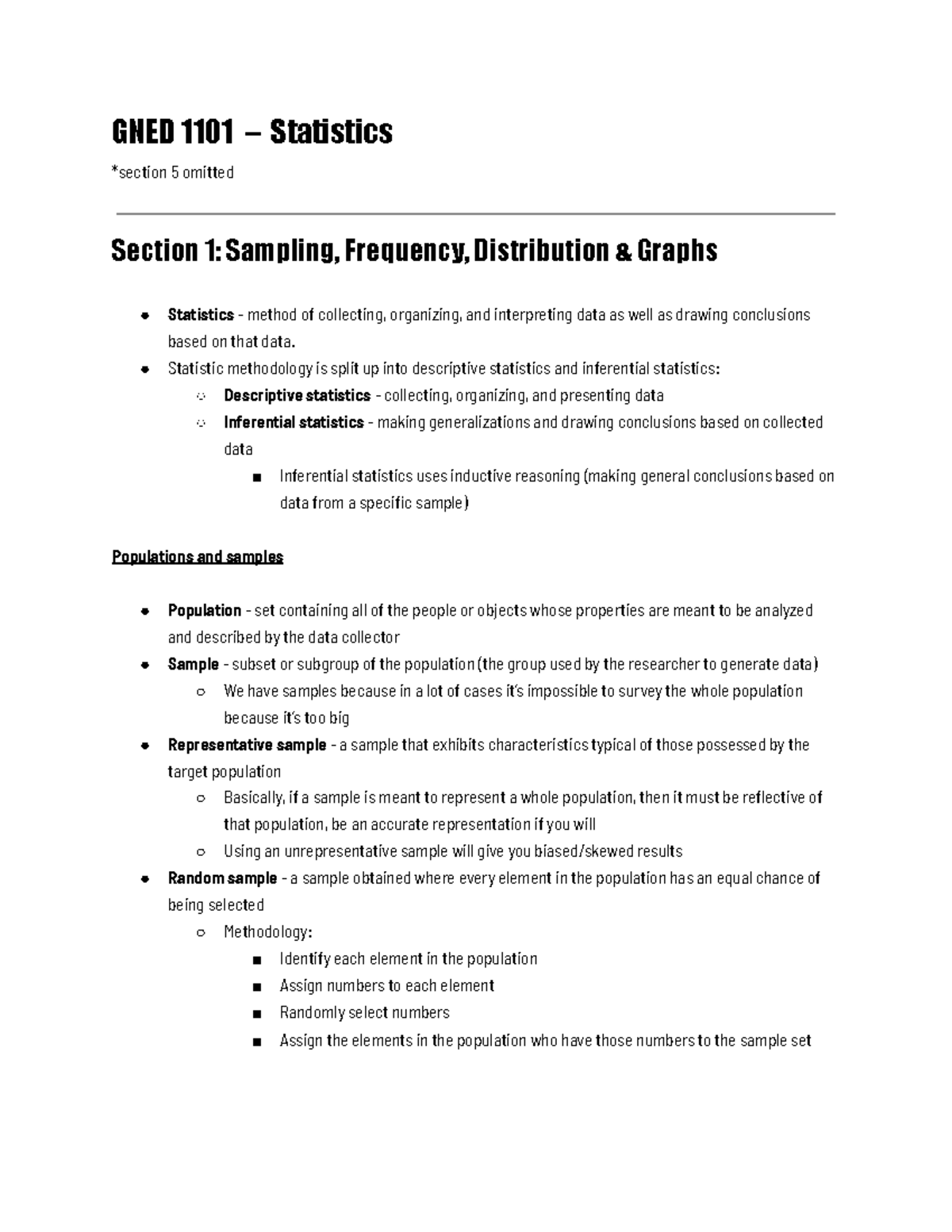 GNED 1101 Statistics Summary/Notes - GNED 1101 – Statistics *section 5 ...
