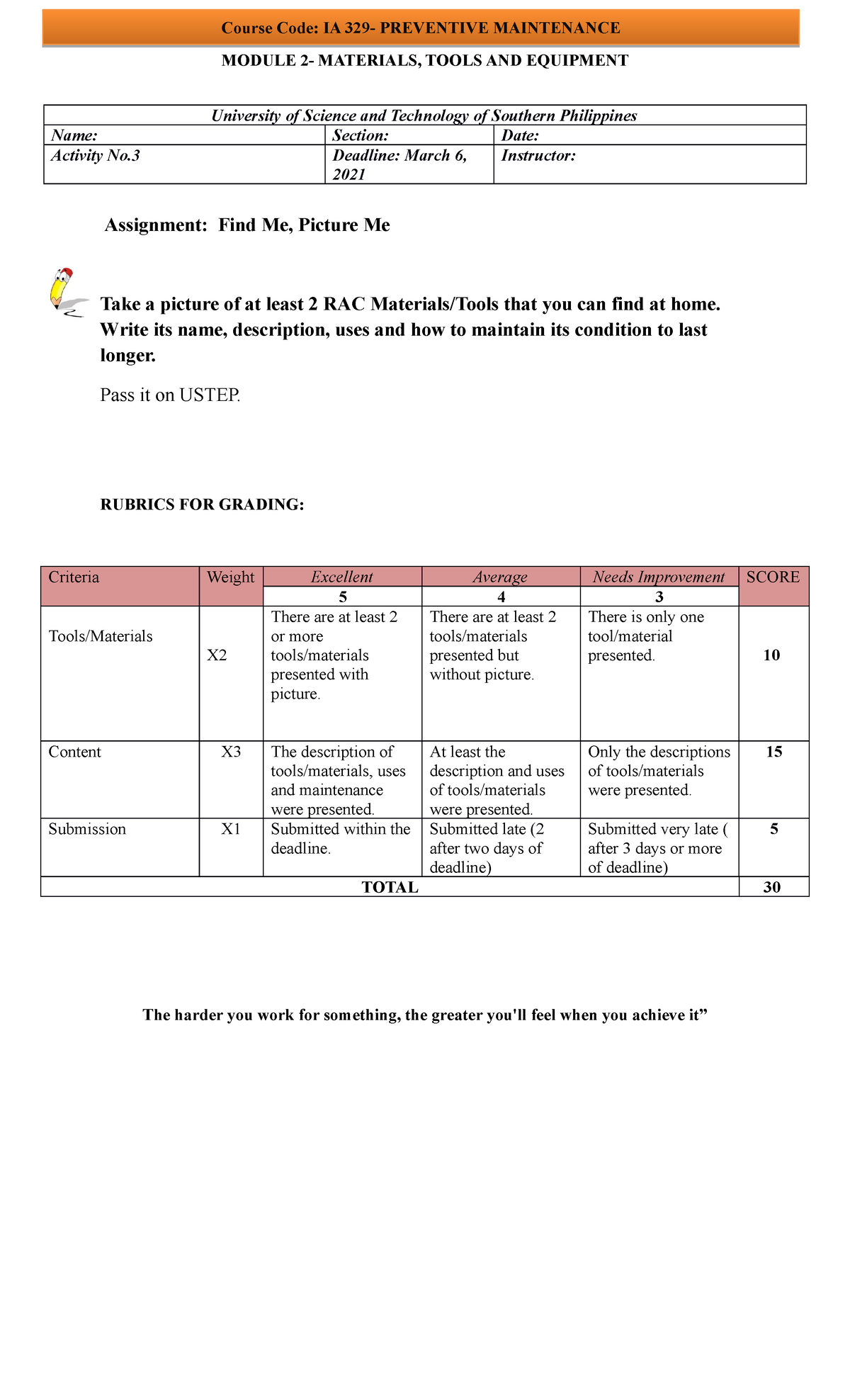 Module 2 Materials, Tools and Equipment Assignment Module 2 MODULE