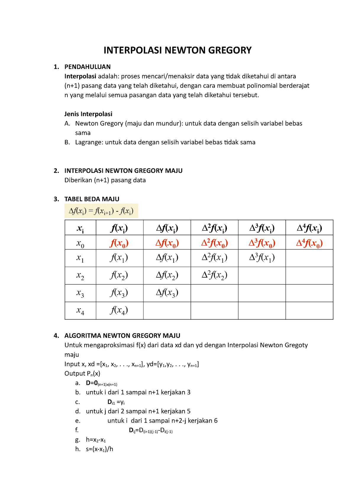 Interpolasi Newton Gregory Interpolasi Newton Gregory 1 Pendahuluan Interpolasi Adalah 9513
