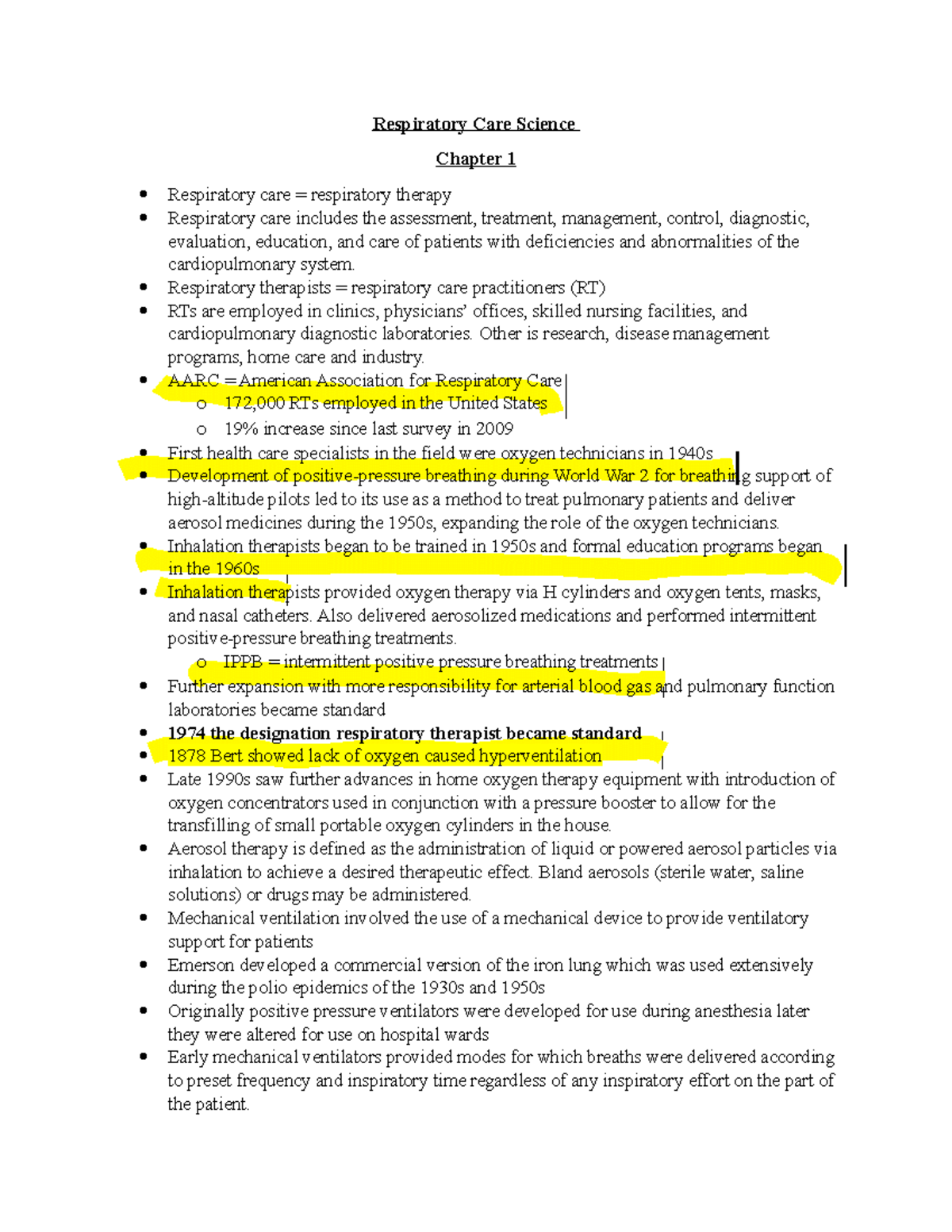 coursework for respiratory therapist